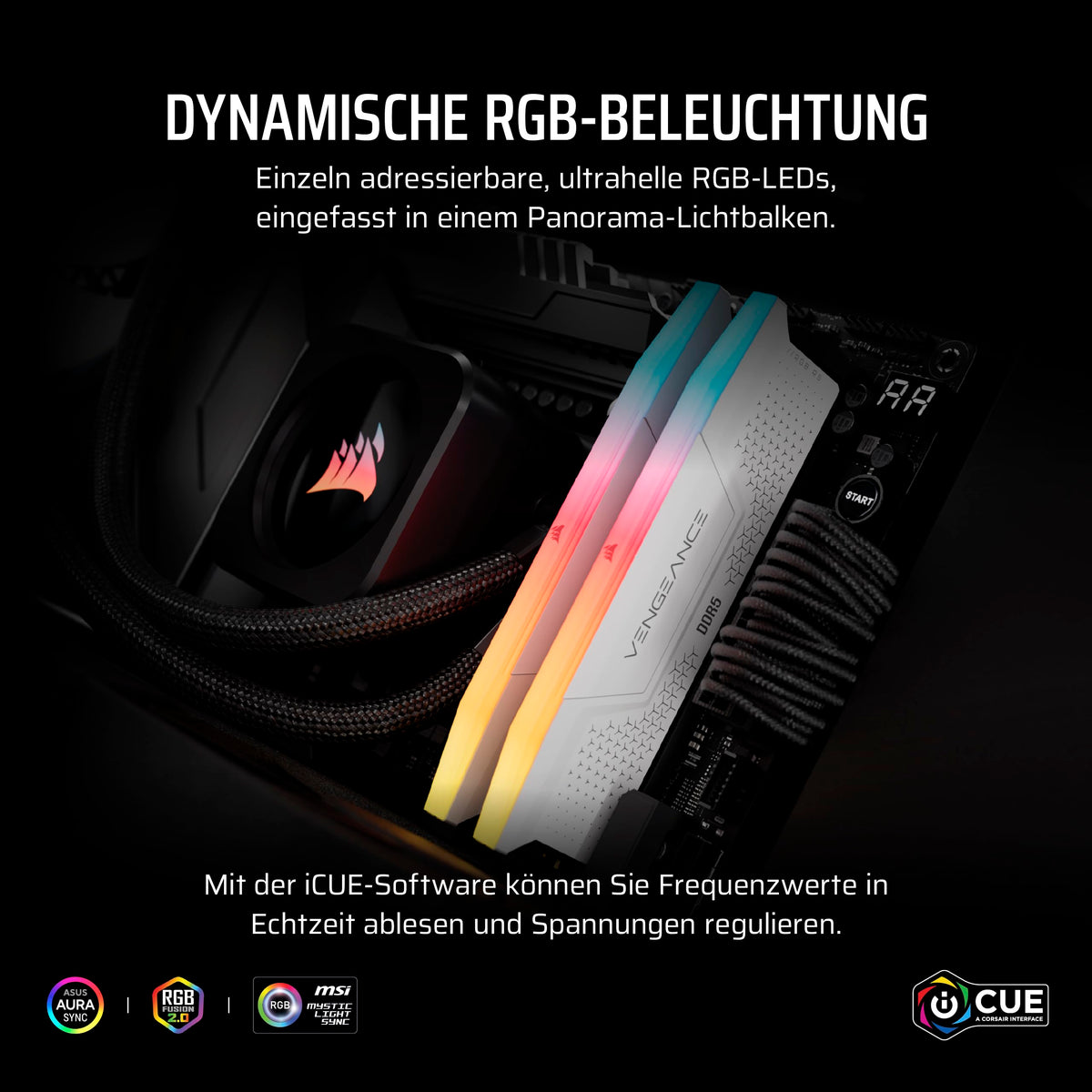 CORSAIR Vengeance RGB RS DDR5 32GB (2 x 16GB) până la 5600MHz AMD Intel RAM - CMG32GX5M2B5600Z40W