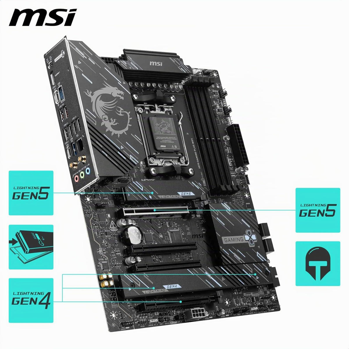 MSI X870 Gaming Plus WiFi Motherboard, ATX - Supports AMD Ryzen 9000/8000/7000 processors, AM5-14+2+1 Duet Rail System, DDR5 8200+MT/s (OC), PCIe 5.0 x16 & 4.0 x16, M.2 Gen5, Wi-Fi 7, 5G LAN - 7E47-004R
