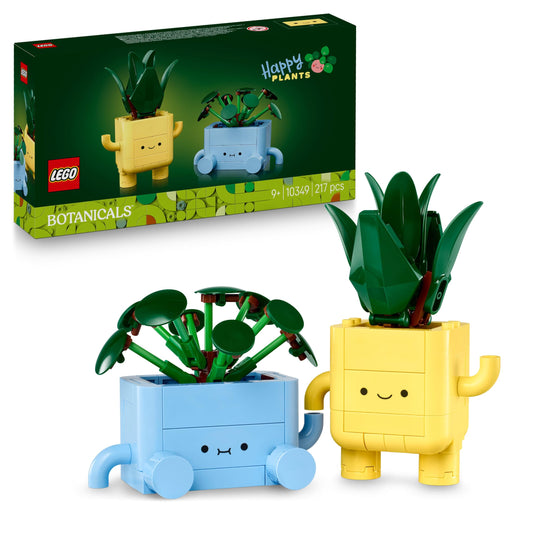 LEGO Botanicals Happy Plants - Toy for children with 2 artificial plants, 2 colorful flower pots & interchangeable cartoon faces - Gift idea for girls aged 9 and up - 10349