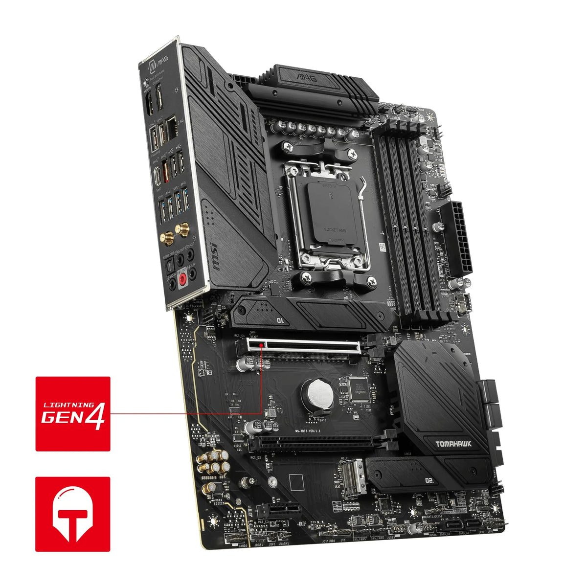 MSI MAG B650 Tomahawk WiFi Motherboard, ATX - Supports Ryzen 9000, 8000 & 7000 Series Processors, AM5-14 Duet Rail 80A VRM, DDR5 Memory Boost 6400+MHz/OC, 2 x PCIe 4.0 x16, 3X M.2 Gen4, Wi-Fi 6E - 7D75-001R