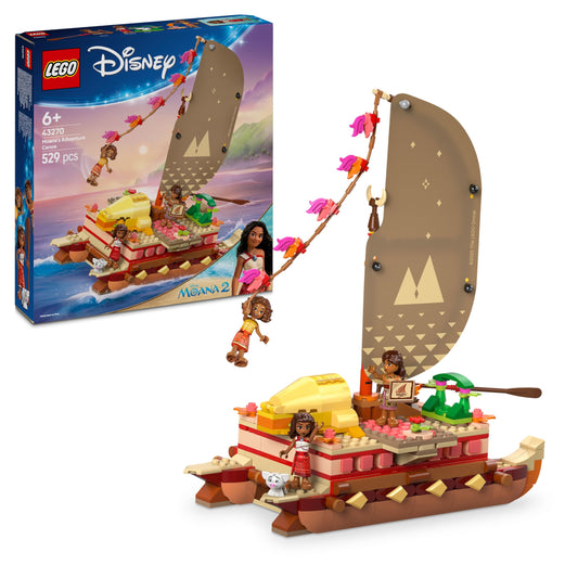 LEGO ǀ Disney Moana 2: Moana's Adventure Raft - toy boat with textile sail, removable deck, campfire & 3 minifigures, including Loto and Moni - gift for girls aged 6 and over & fans - 43270