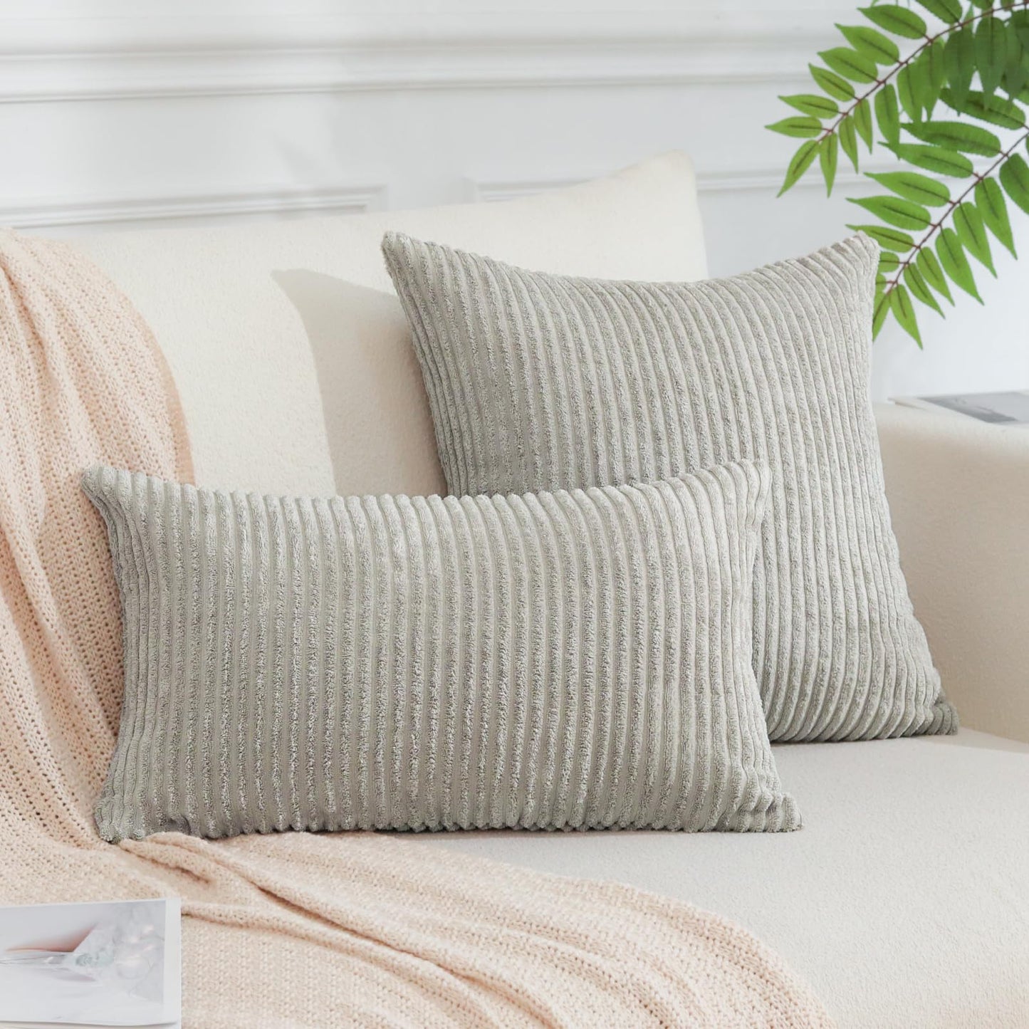 JOTOM Set of 2 corduroy cushion covers, decorative cushions, sofa cushions, couch cushions, decorative cushions, decorative cushion covers for sofa, living room, 60 x 60 cm, bend grey - YLDXRUK74