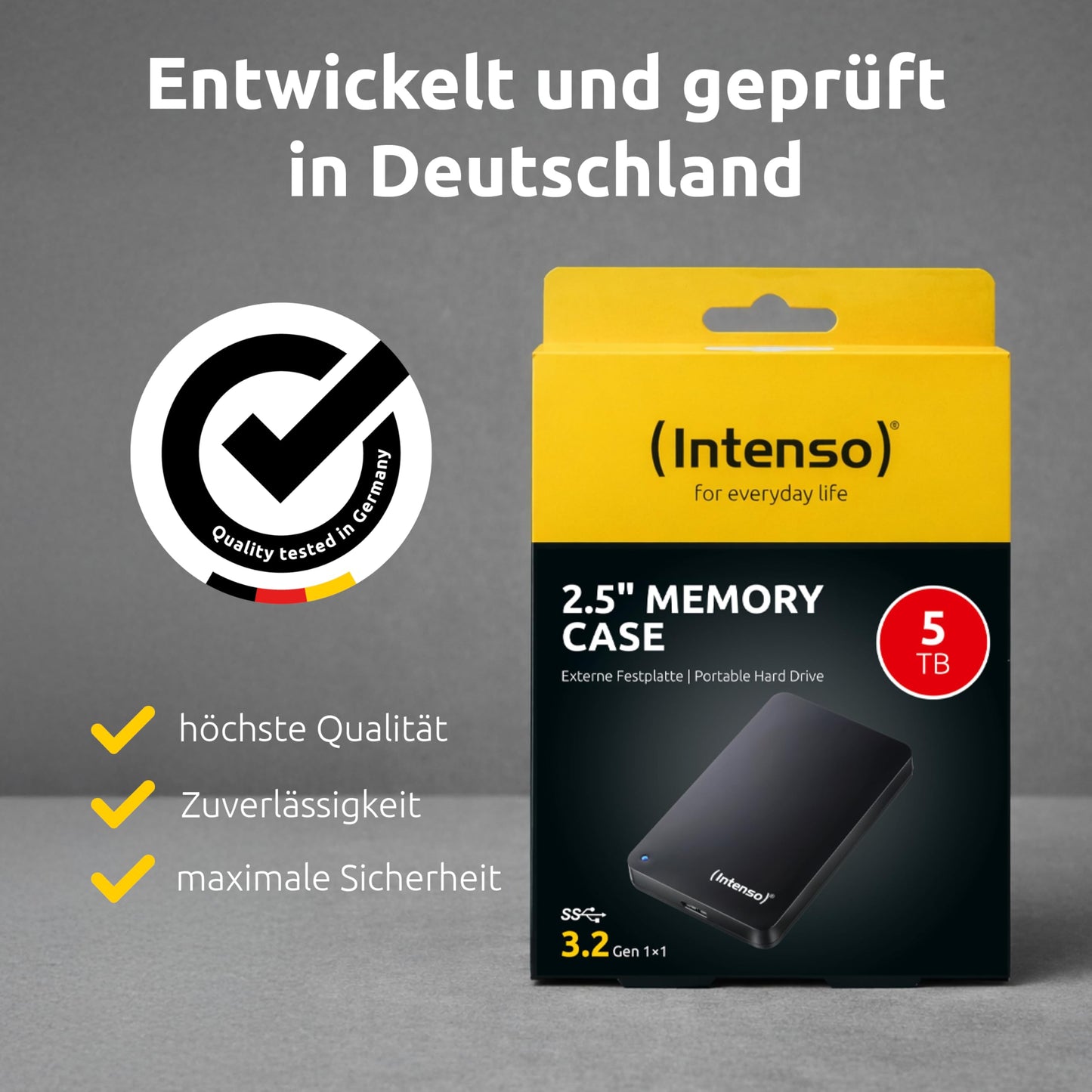 Intenso 5 TB external hard drive 2.5 inch memory case - USB 3.2 Gen 1x1 external HDD - 85 MB/s reading - 75 MB/s writing - for Windows and macOS - LED status indicator - black - 6021513