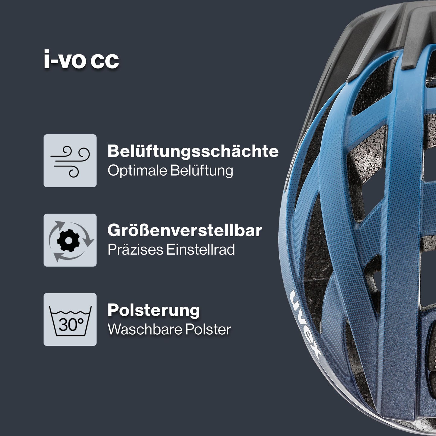 uvex i-vo cc bicycle helmet, deep space matt, 52-57 cm - S413423