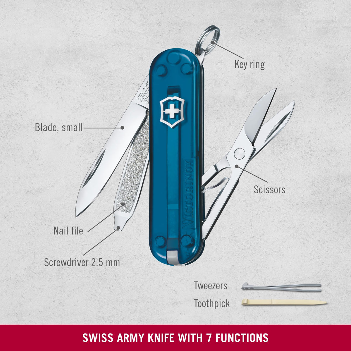 Victorinox Swiss Army Knife Classic SD Multitool, 7 Functions, Red - 0.6223.T61G