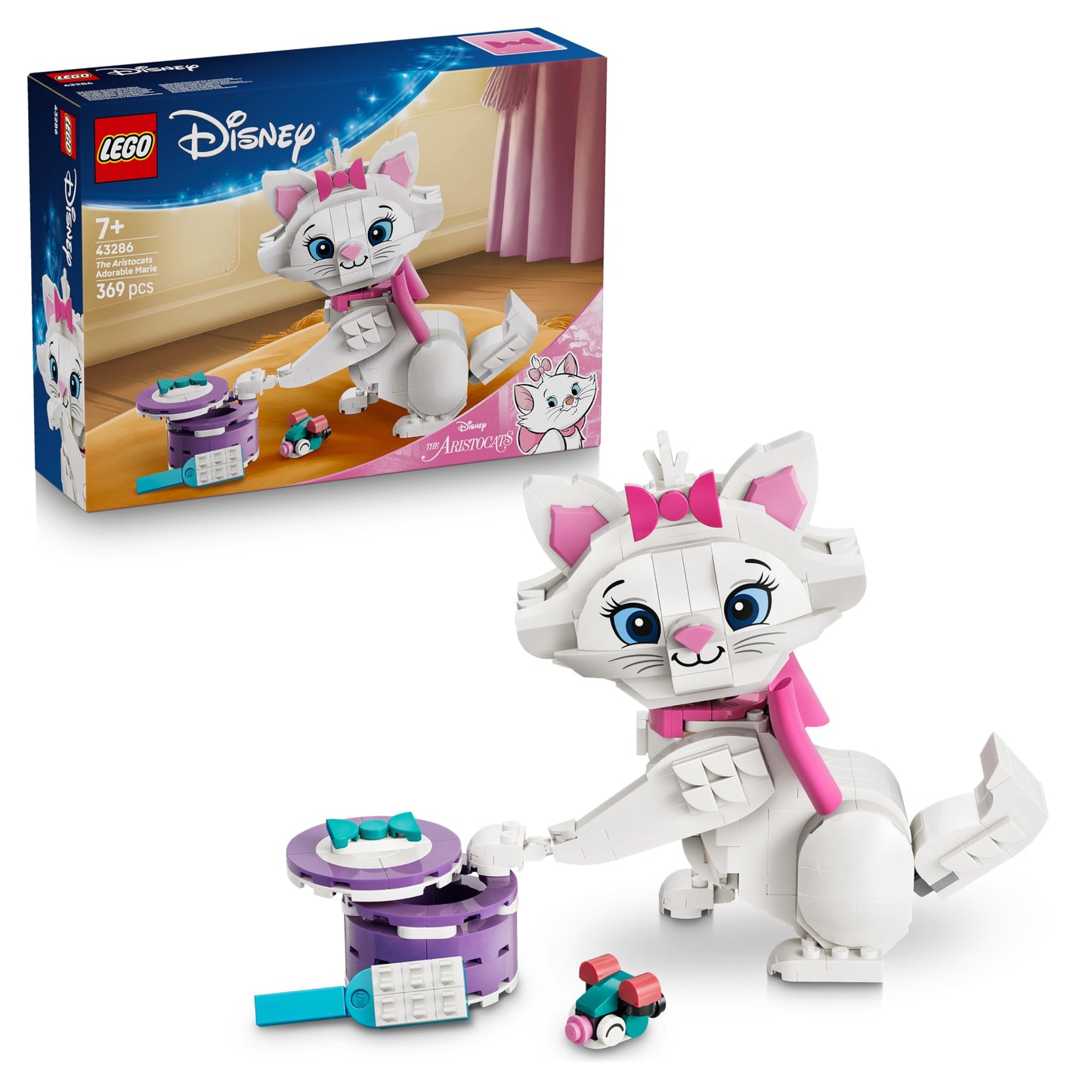 LEGO ǀ Disney Aristocats: Enchanting Marie - toy cat figure with accessories - including textile bow - DIY decoration for the bedroom - gift for girls aged 7 and up and fans - 43286
