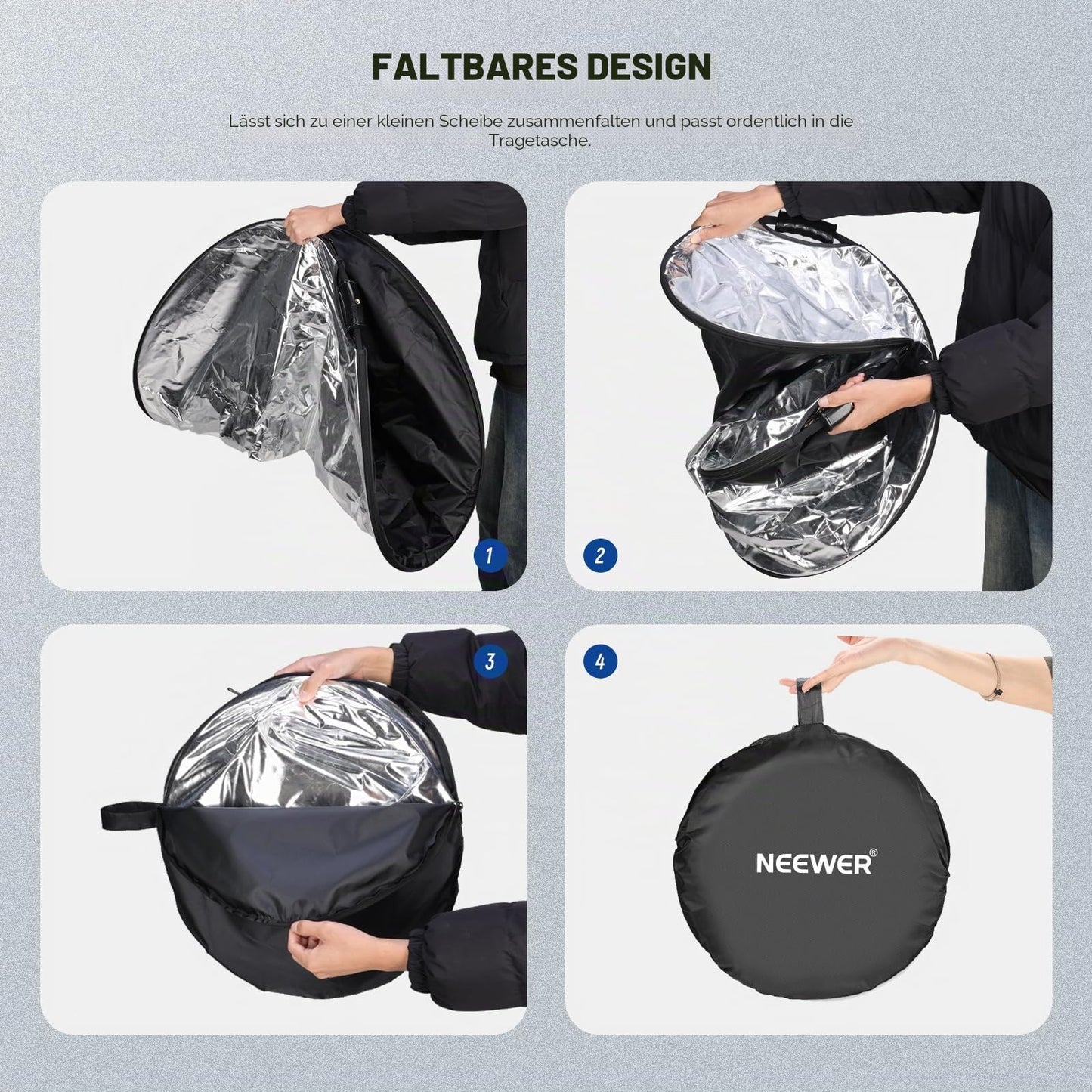 Neewer 130cm Light Reflector with Handle and 3/8" Thread, 5 in 1 Foldable Disc Light Diffuser, Translucent/Silver/Gold/White/Black for Photography Lighting, Outdoor Lighting, RF-130II