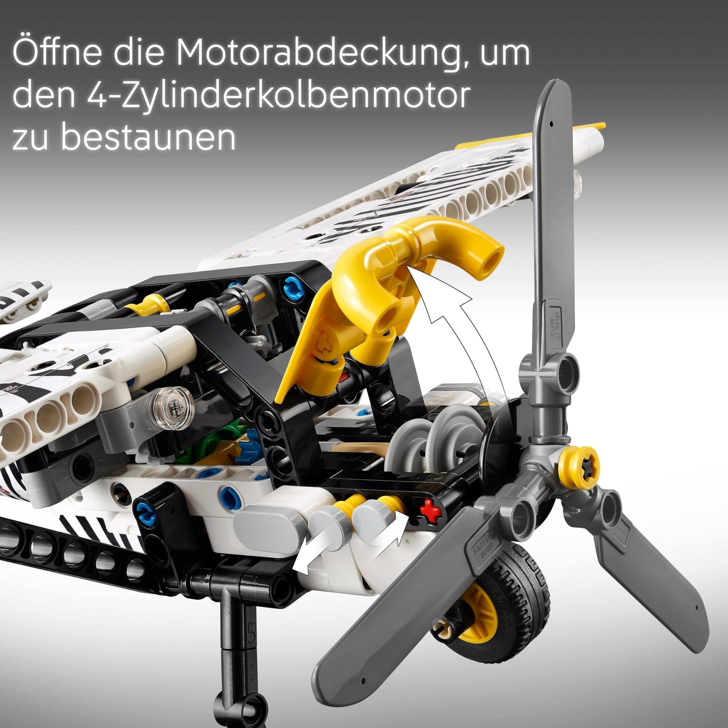 LEGO Technic propeller plane, buildable airplane toy for children, gift for boys and girls aged 8 and up, model airplane with rotating propeller and 4-cylinder piston engine 42198