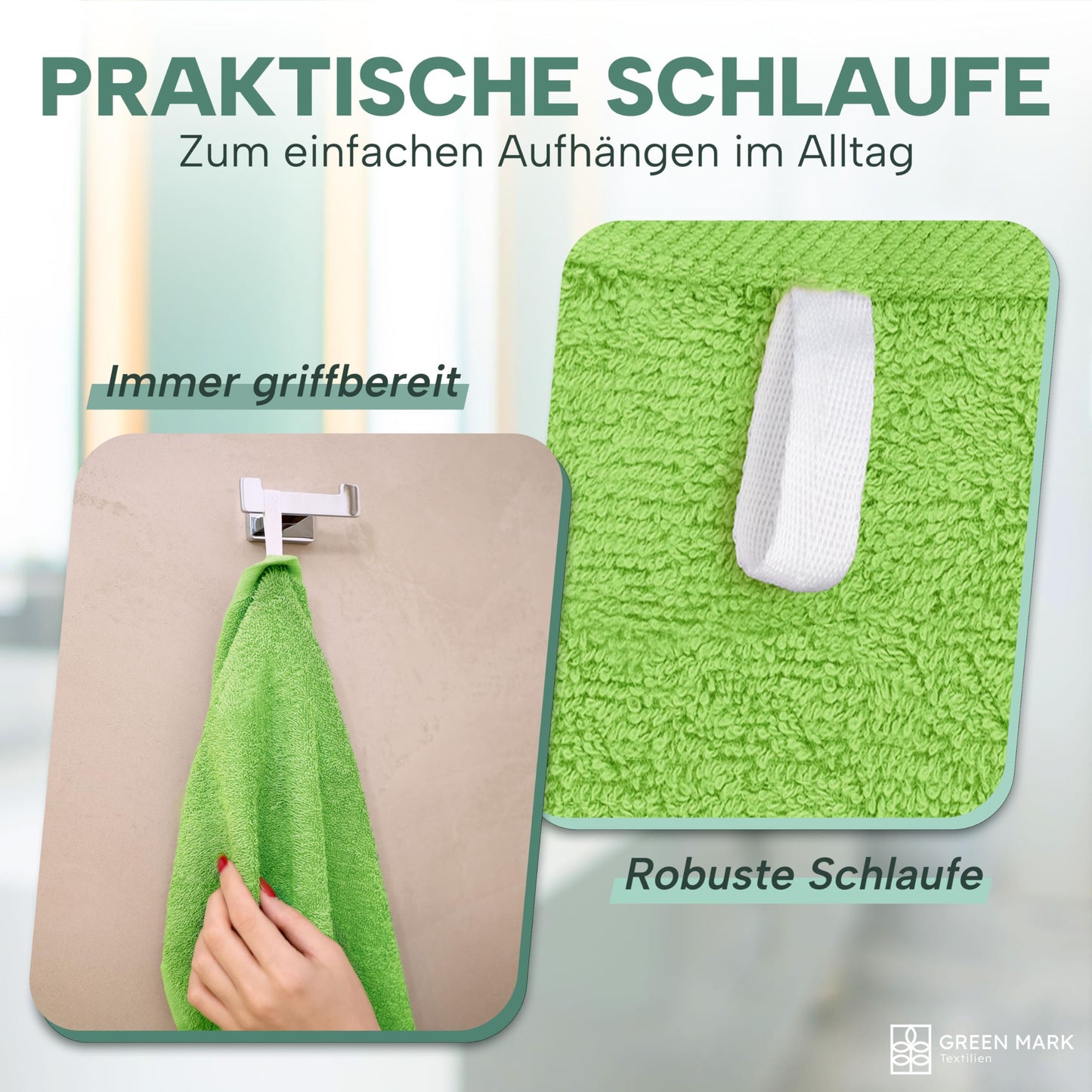 NatureMark Towels - Set of 8 - 100% Cotton, Soft & Absorbent, Premium Quality for Bathroom, Spa and Fitness, 50 × 100cm, Apple Green - NM-HT0705