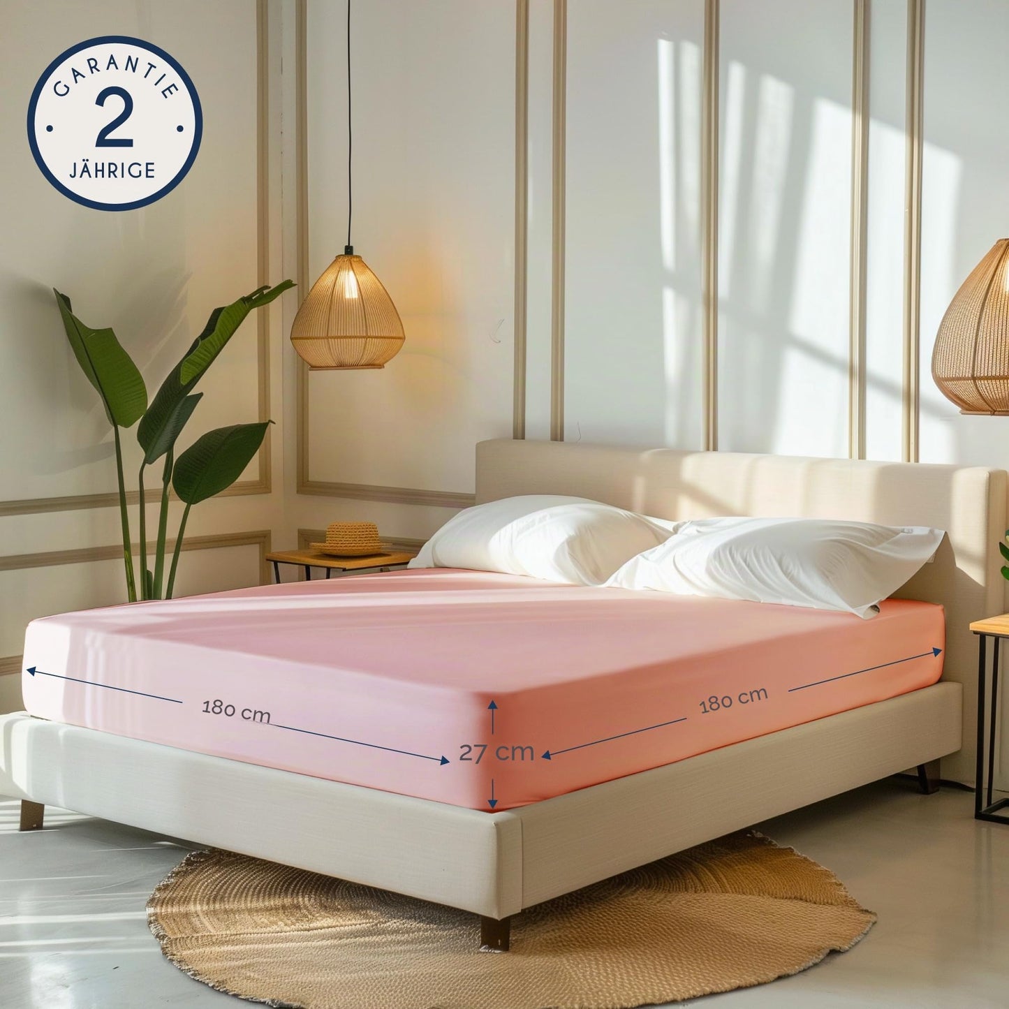 Dreamzie - fitted sheet 180x200cm - cotton Oeko Tex certified - pink - 100% jersey fitted sheet 180x200 - DHC_180x200_Pk_2