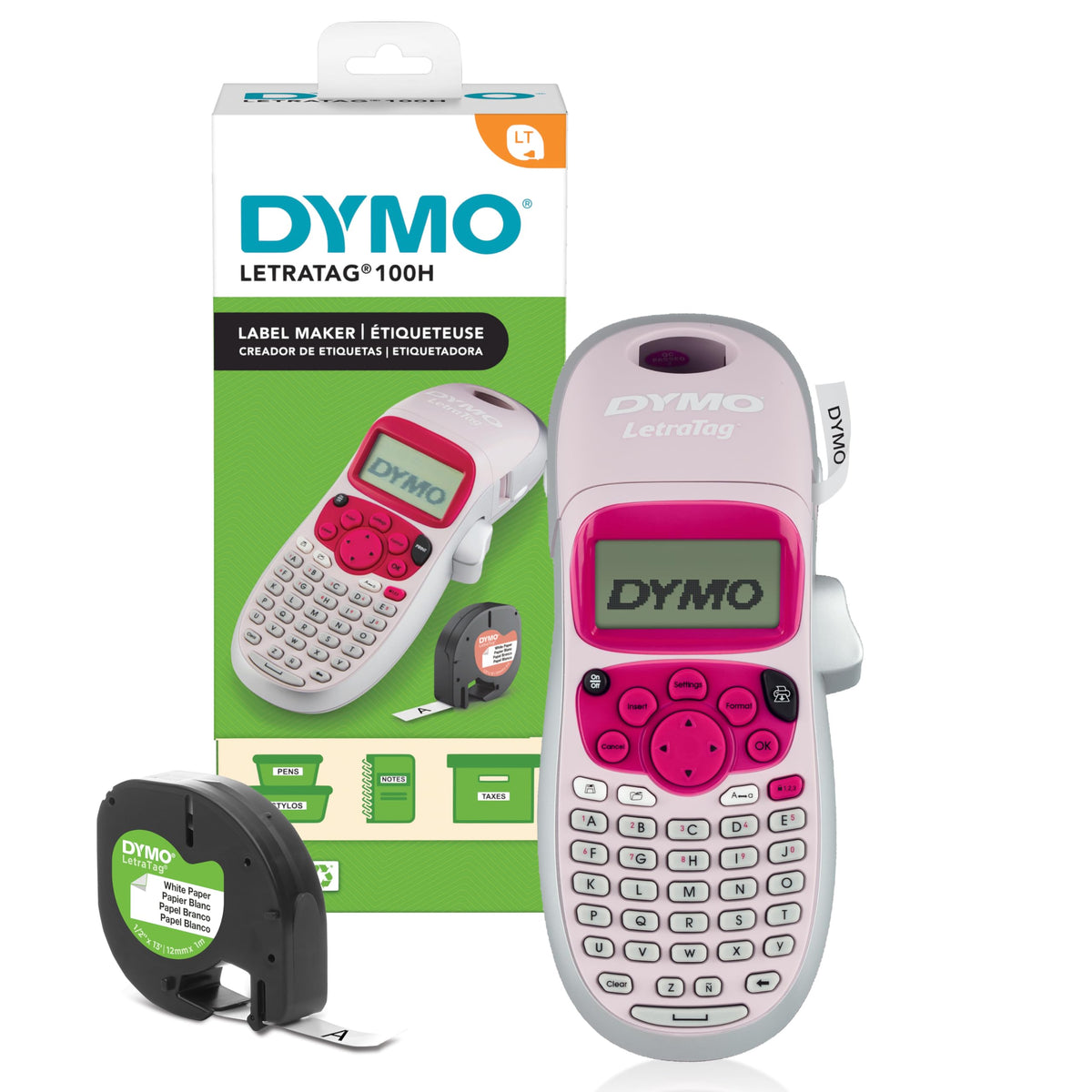 Dispozitiv portabil pentru mașină de etichetat DYMO LetraTag LT-100H | Mașină de etichetat portabilă cu tastatură ABC | albastru | Ideal pentru birou sau acasă | Roz - 2174533