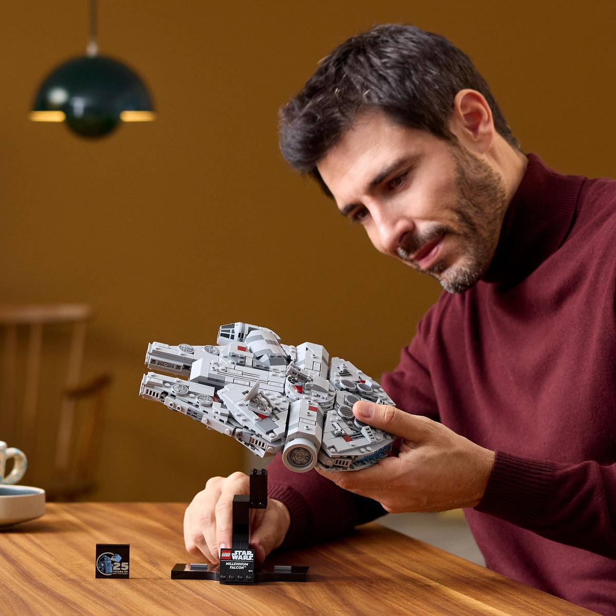 LEGO Star Wars 75375 Millenium Falke – Model de nava spațială pentru adulți, cu suport de expunere și plăcuță cu nume, ca decor cool pentru birou – Cadou pentru fanii „O Nouă Speranță”