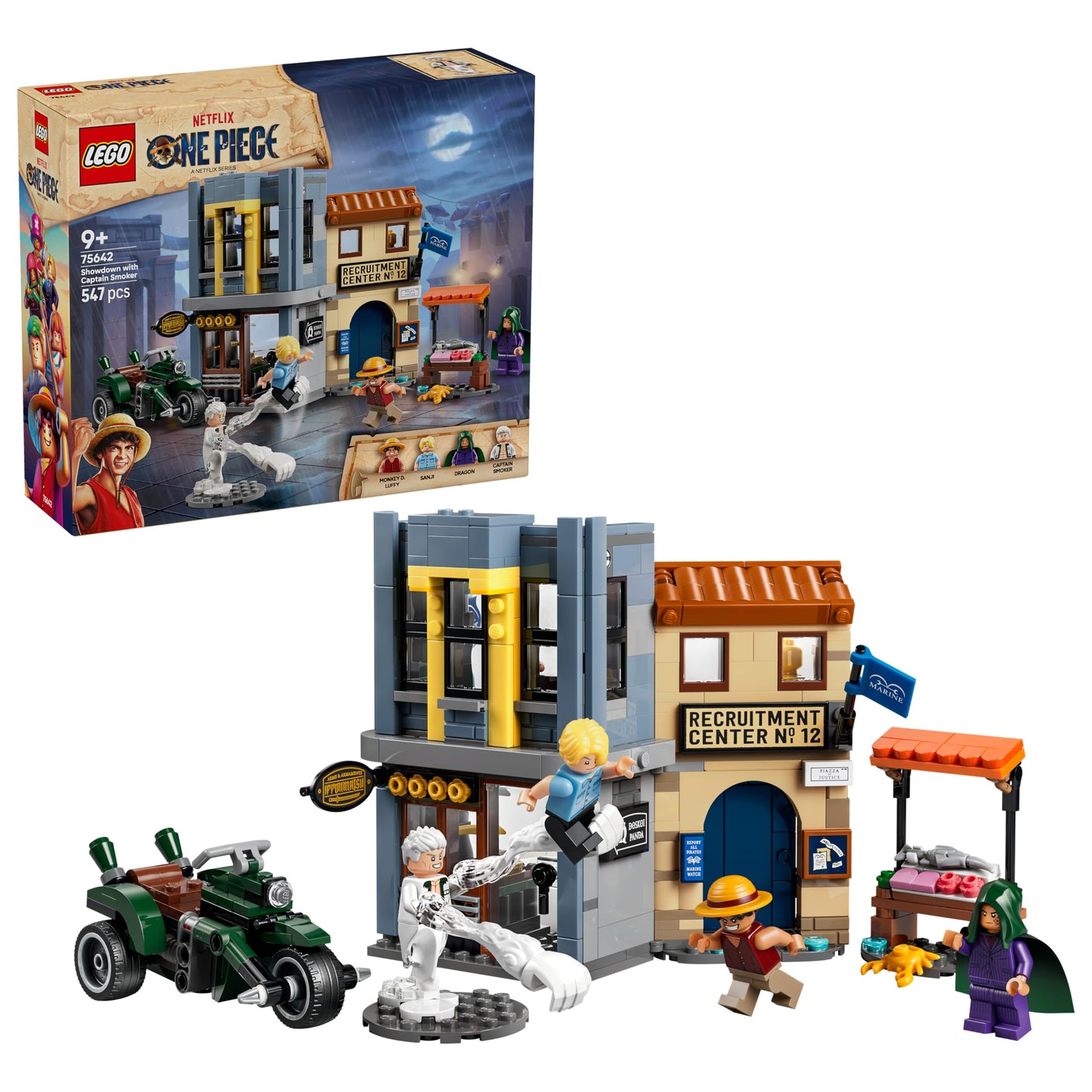 LEGO ONE PIECE Showdown with Captain Smoker - Interactive toy with 4 minifigures including Monkey D. Luffy and Sanji - Children's room decoration - Gift for boys, girls and fans aged 9 and over - 75642