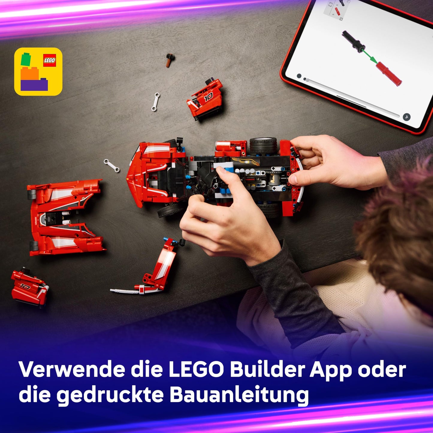 LEGO Technic Ferrari FXX K racing car toy - car model to build and display with V12 engine and movable pistons - motorsport gift for boys aged 10 and over - 42212