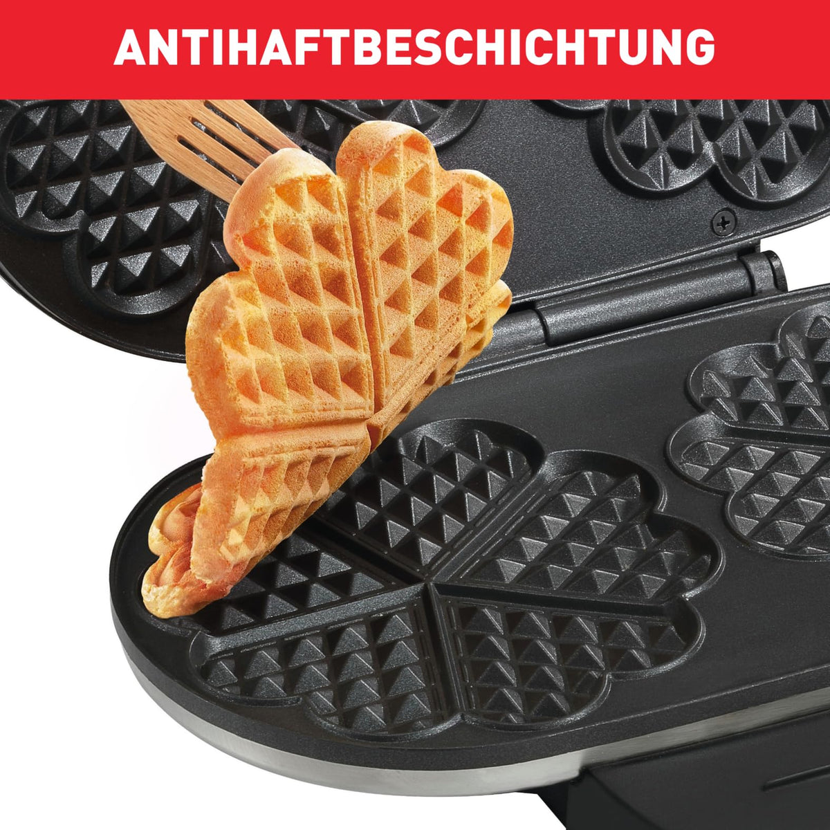 Tefal Double Heart Waffle Maker WM311D, infinitely adjustable temperature control for desired browning, non-stick plates, batter-catching device, 1200W, 37 x 11.4 x 28.5 cm