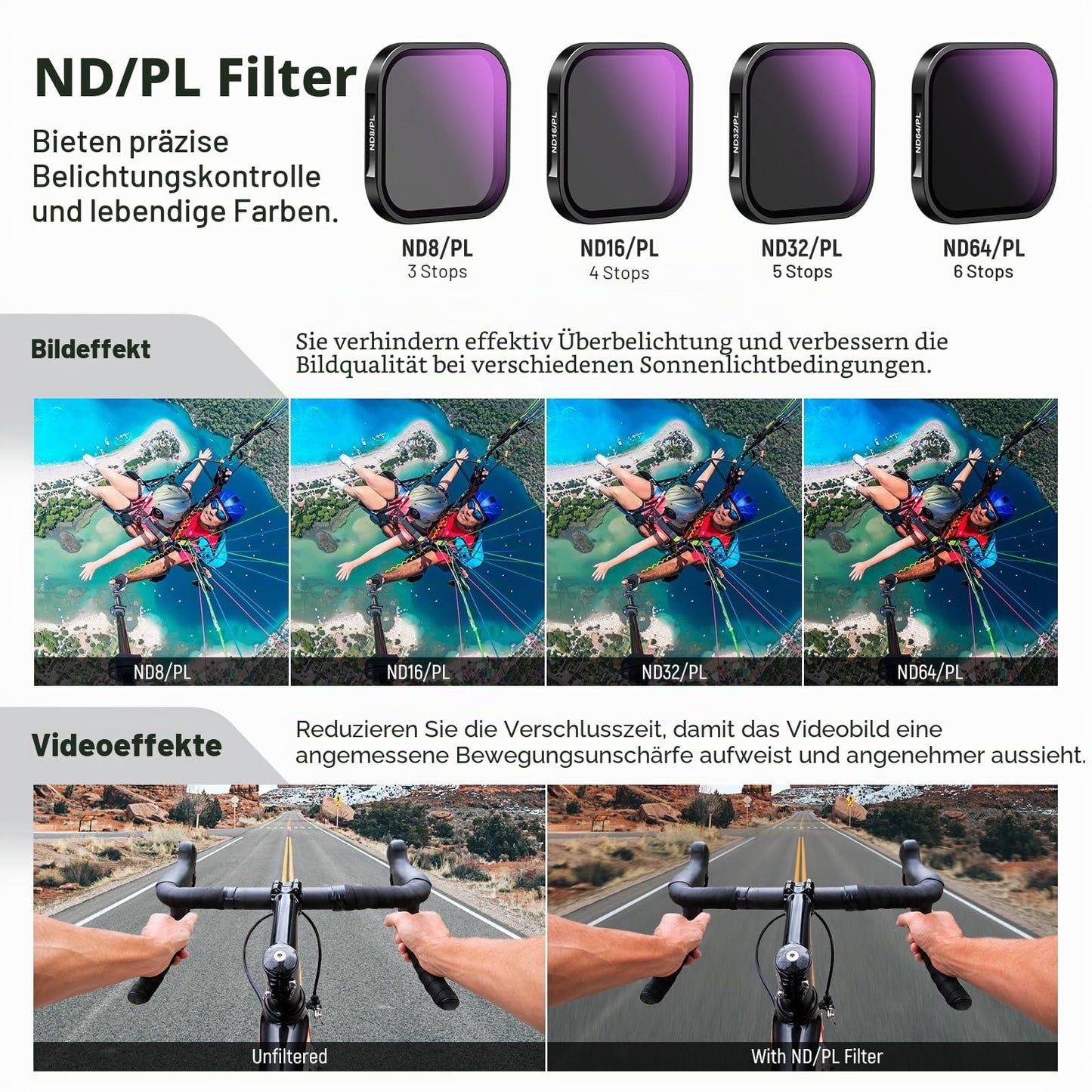 NEEWER ND/PL filter set compatible with Insta360 ACE PRO, pack of 4 ND8/PL ND16/PL ND32/PL ND64/PL action camera accessories, CPL polarization and ND filter 2 in 1, neutral density polarization filter set - 10104841