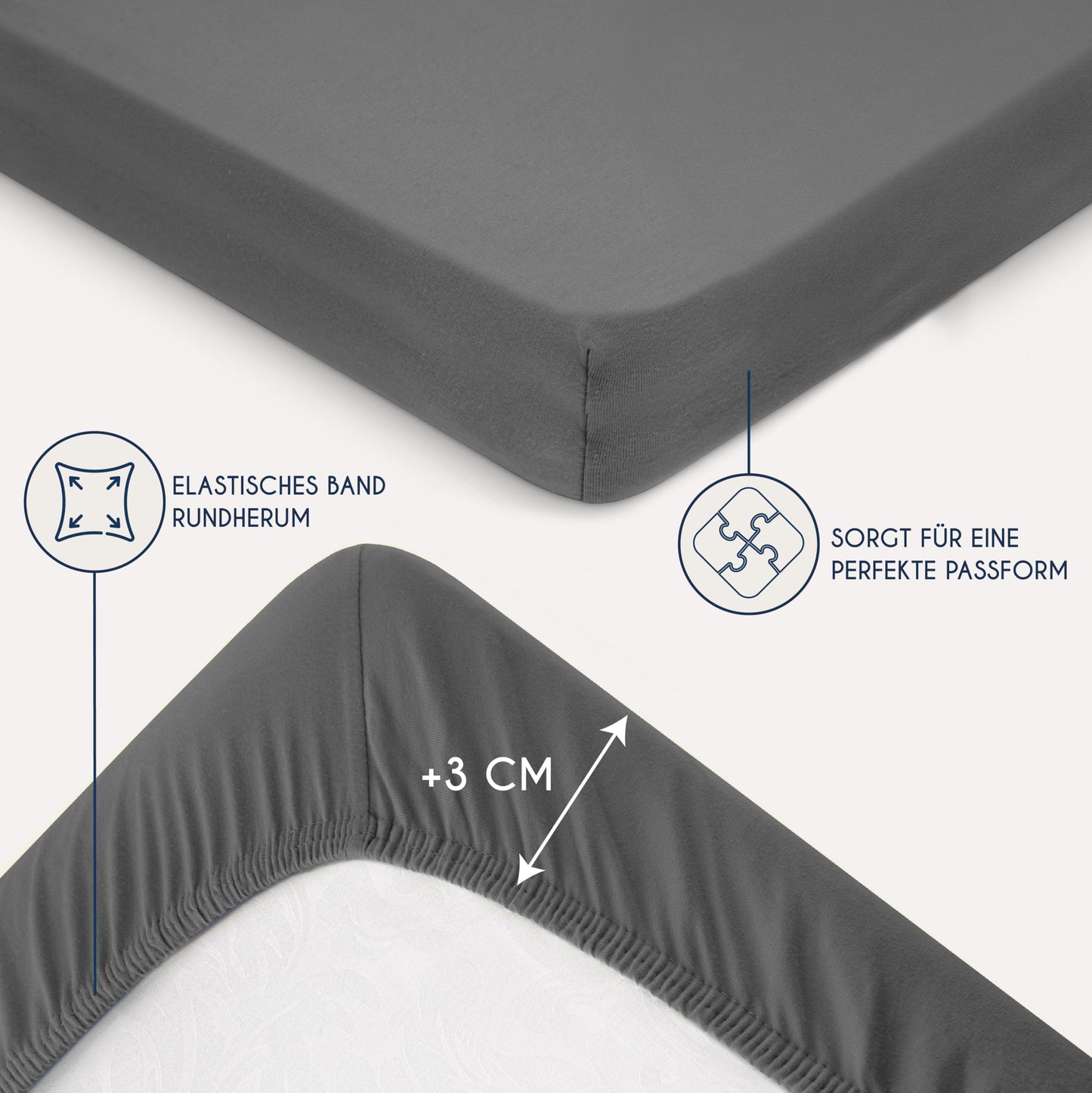 Dreamzie - fitted sheet 200x200cm - cotton Oeko Tex certified - anthracite gray - 100% jersey fitted sheet 200x200 - DHC_200x200_An_2