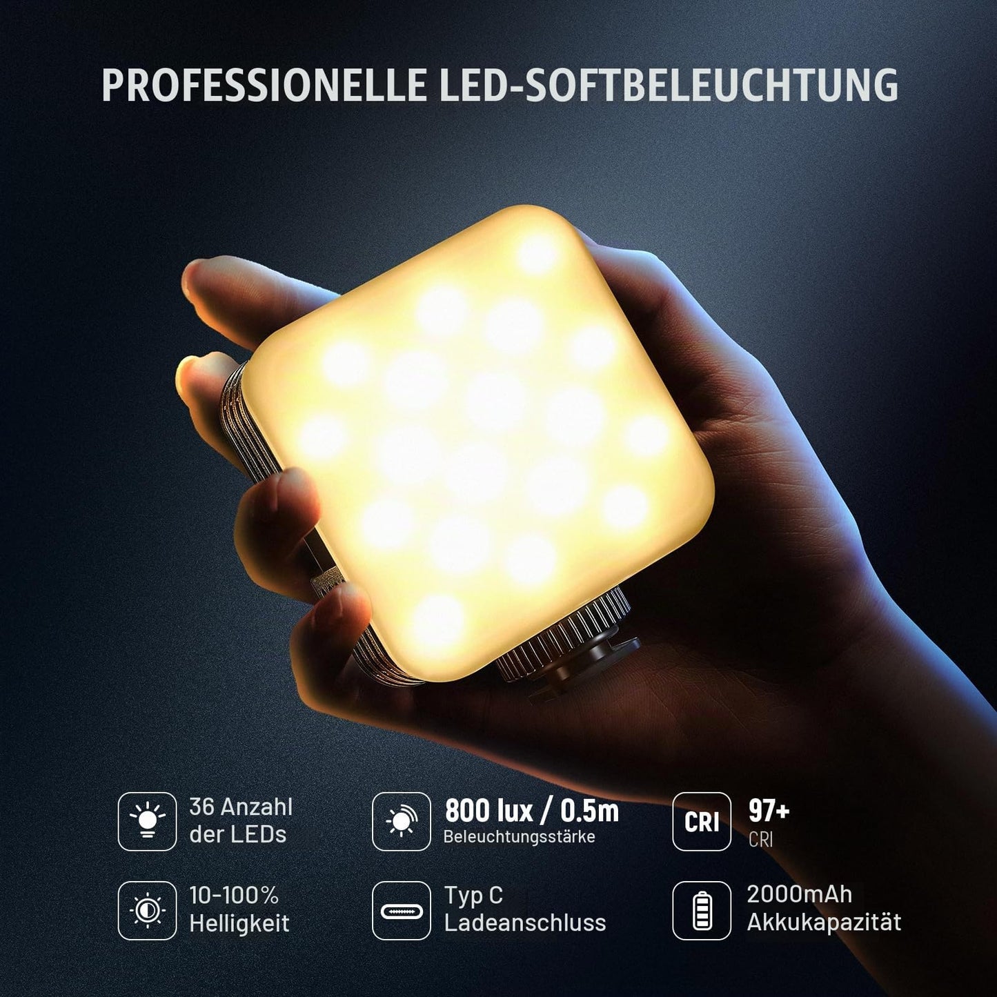 NEEWER LED camera video light with table tripod, portable two-tone 3200K-5600K dimmable small panel studio lighting, CRI 97+, 8 scenes, 2000mAh rechargeable battery for vlog recording, NL-36AI