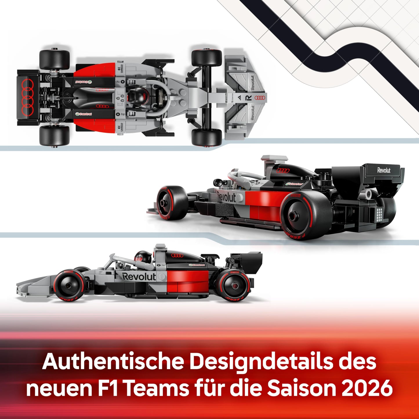 LEGO Speed Champions Audi Revolut F1 Team R26 racing car toy - model building set with collectible racing driver minifigure - birthday gift for boys aged 10 and over & young motorsport fans - 77259
