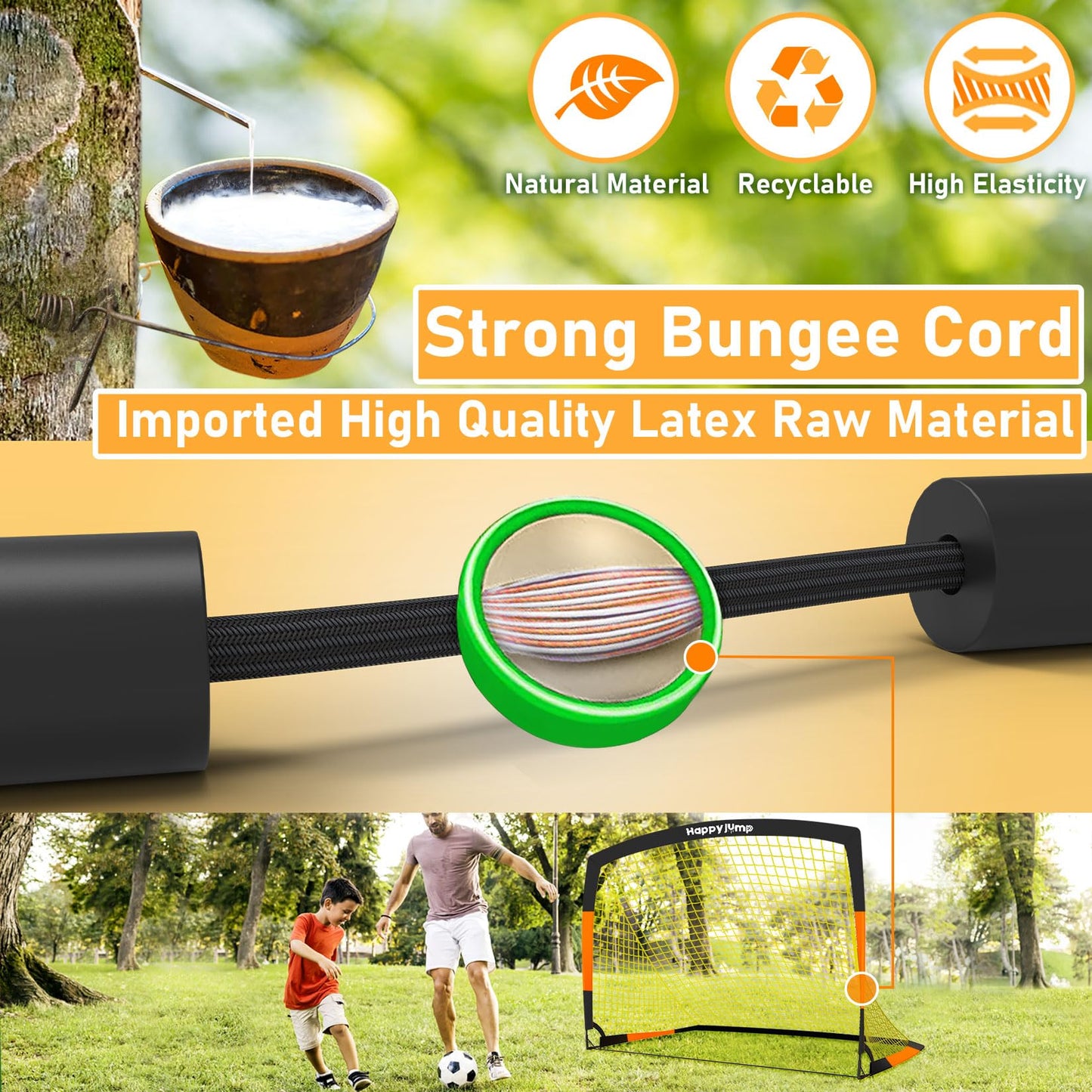 Happy Jump Pop-Up Football Goal - 213x152 cm, 1 Goal, Black Orange | Foldable Fiberglass Goal for Kids & Adults | Ideal for gardens and parks - A235666BQ1