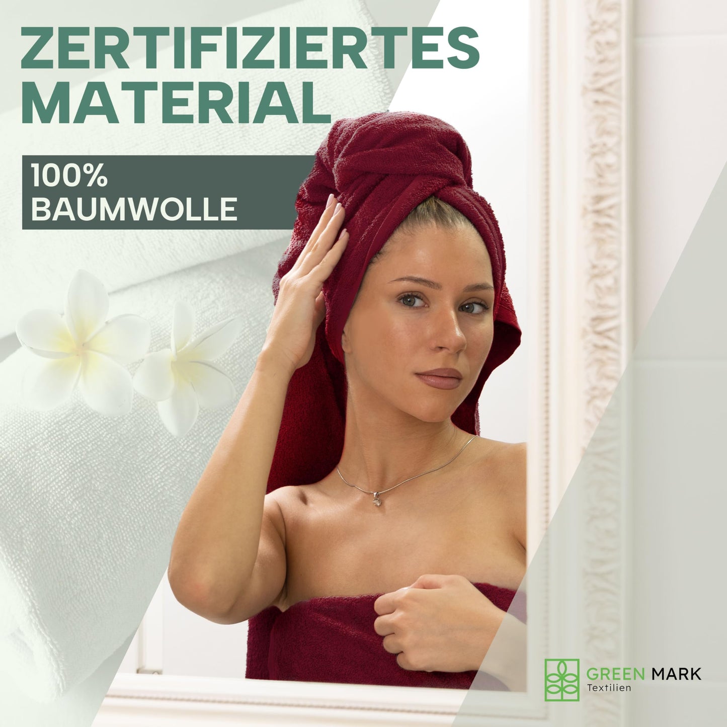 NatureMark Towels - Set of 8 - 100% Cotton, Soft & Absorbent, Premium Quality for Bathroom, Spa and Fitness, 50 × 100cm, Bordeaux Red - 8er_bordeaux