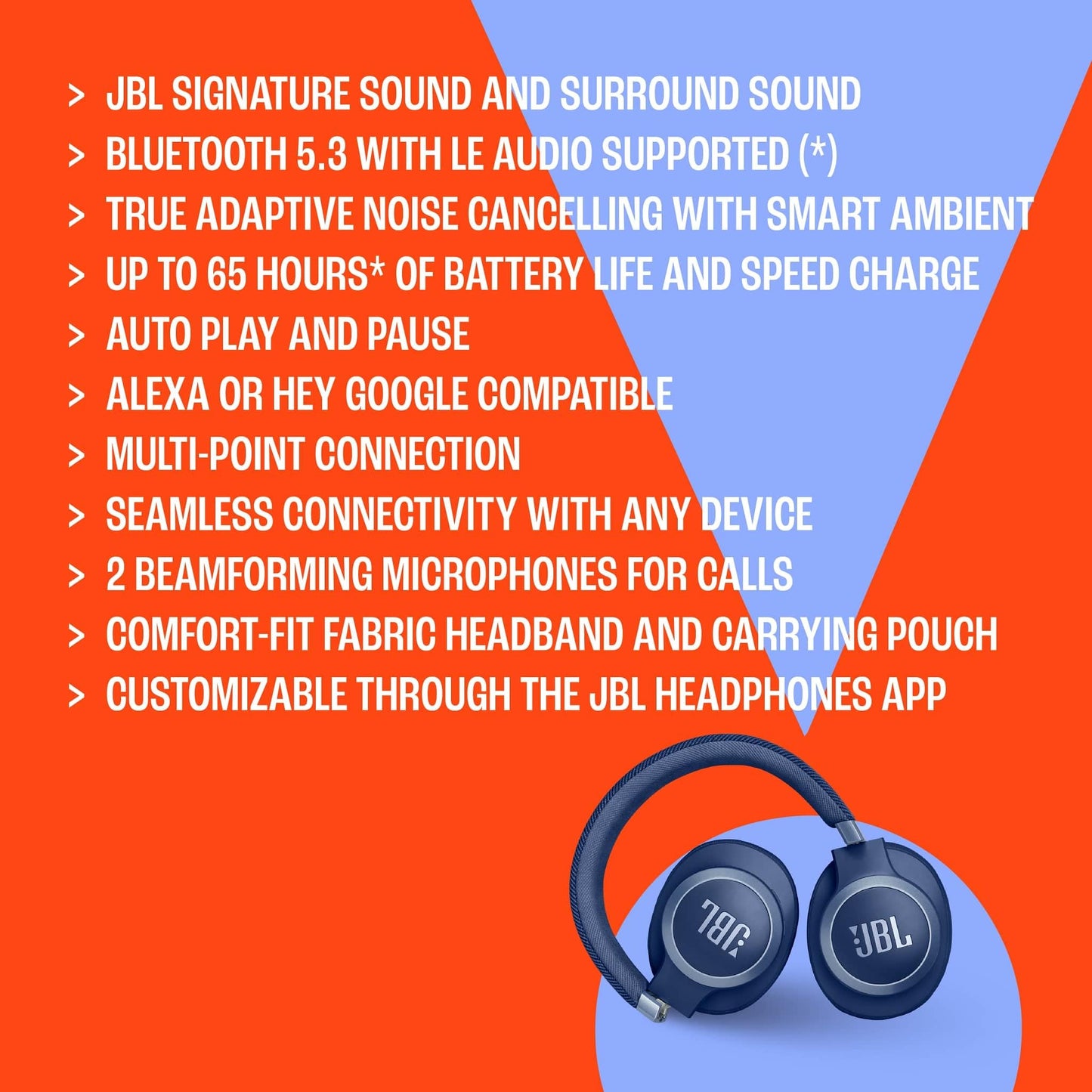 JBL Live 770 NC - Bluetooth over-ear headphones with adaptive noise canceling - Wireless earphones with JBL Signature Sound and voice assistant - Long music enjoyment for up to 65 hours - In white - JBLLIVE770NCWHT