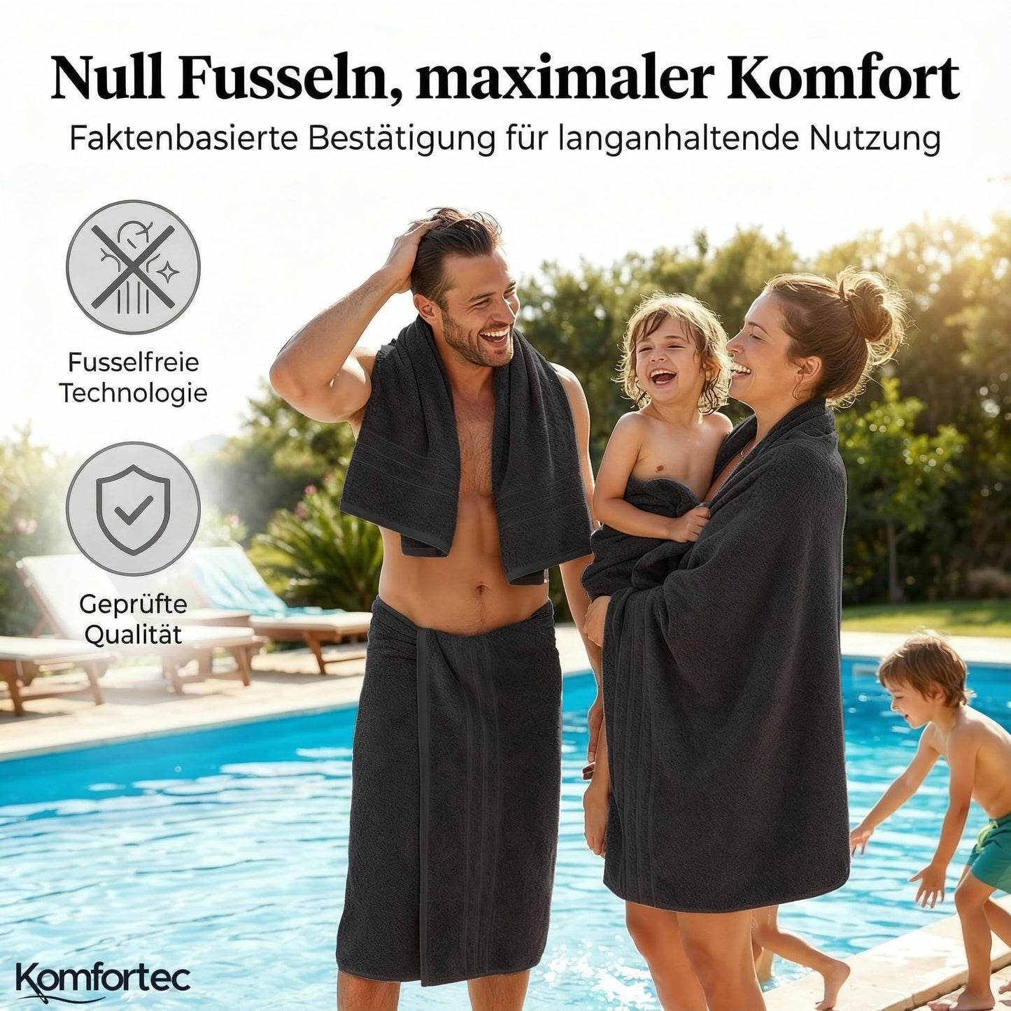 Komfortec 2 sauna towel set 80x200 cm, large sauna towels made of 100% cotton, sauna towels, fluffy and absorbent, quick-drying, black - 2er-80x200-schwarz