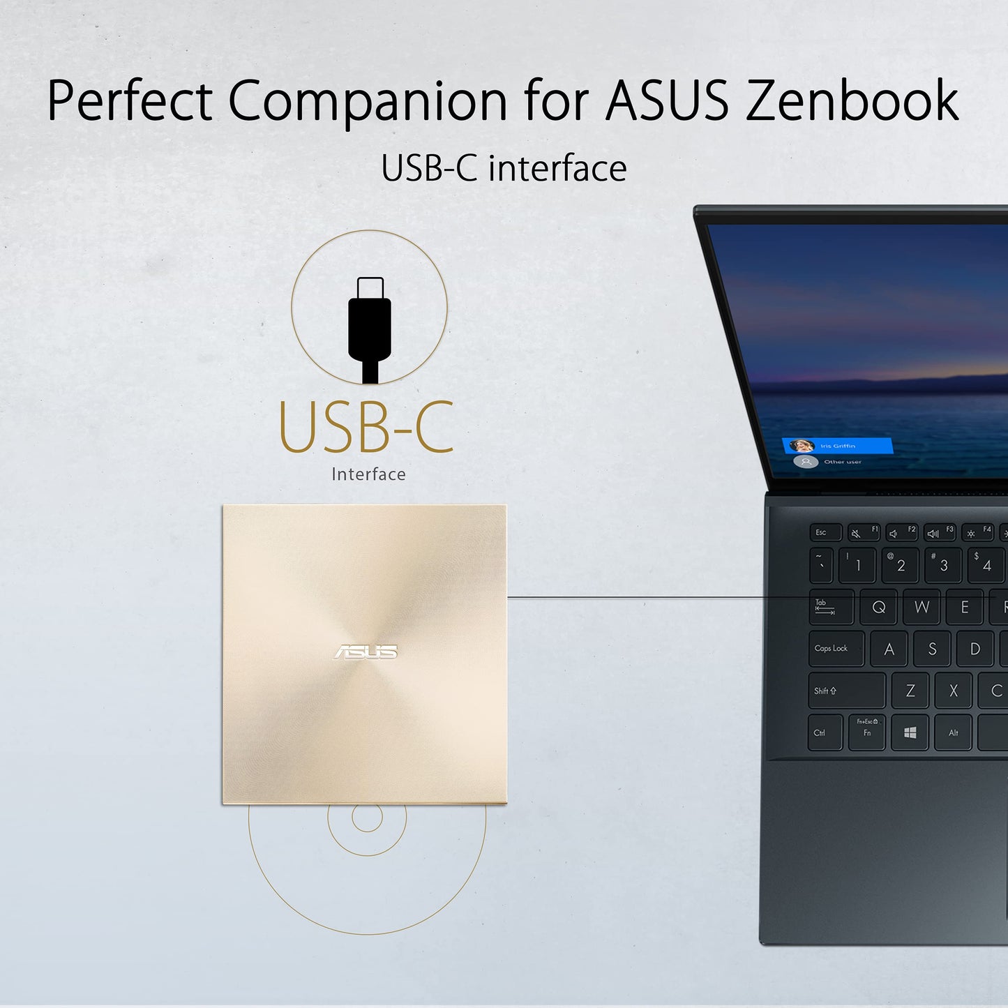 ASUS Zendrive U8M Gold SDRW-08U8M-U/GOLD/G/AS/P2G, 90DD0295-M29000, USB-C cable