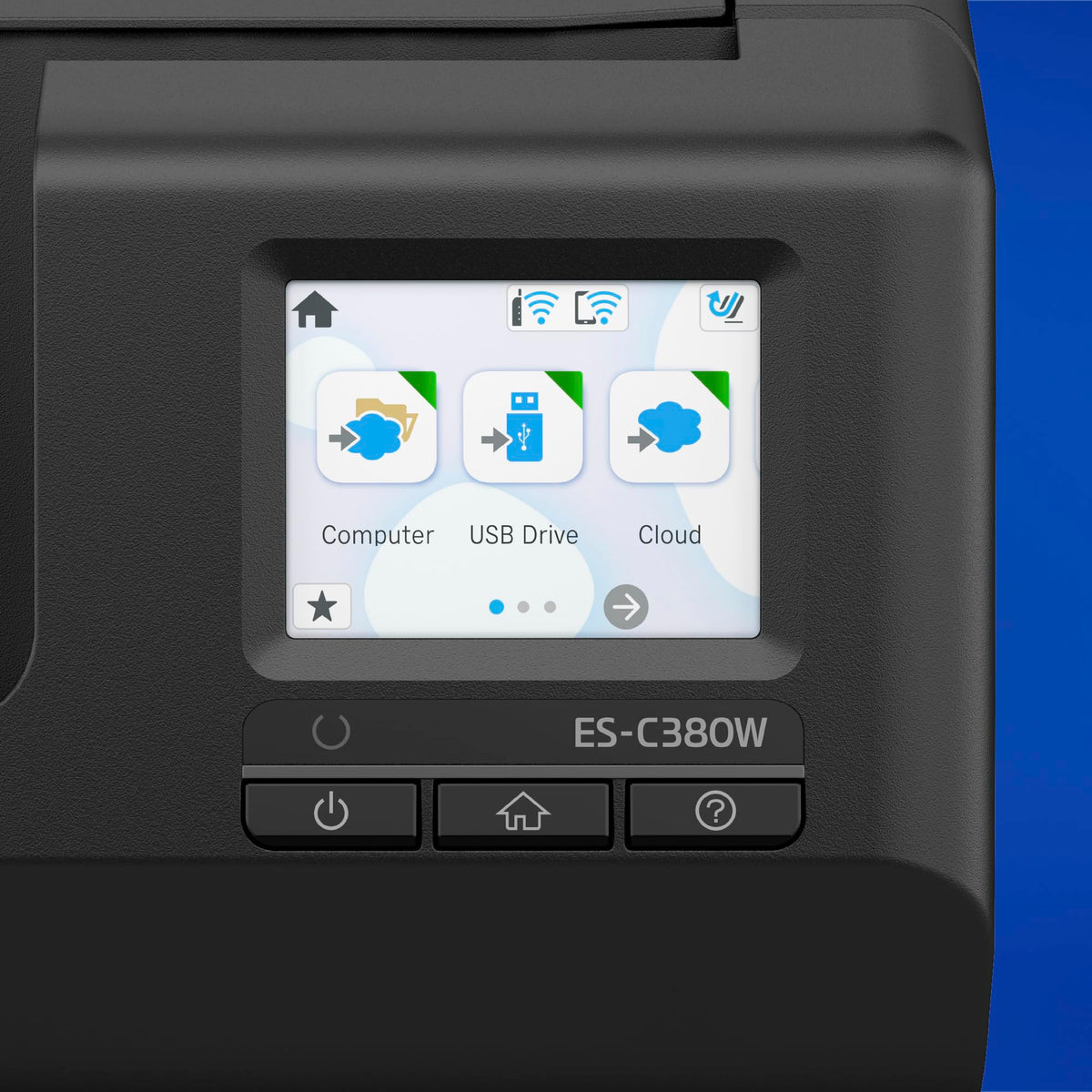 Epson Netzwerk Scanner ES-C380W, scanner de birou A4 compact cu consum redus de energie, scanner cu alimentare duplex și procesare versatilă a suporturilor, negru - B11B269401