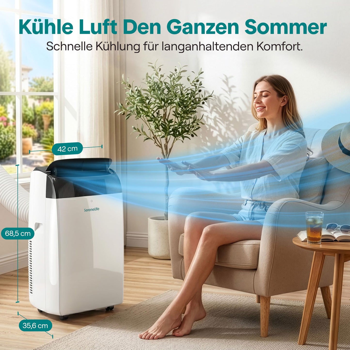 Aer condiționat mobil SereneLife 4.1 kW 14000 BTU - Aer condiționat cu funcție de încălzire pentru încăperi de până la 40 m² Silențios 51 dB Aer condiționat Dormitor cu dezumidificator, ventilator, telecomandă - SLACHT148EU