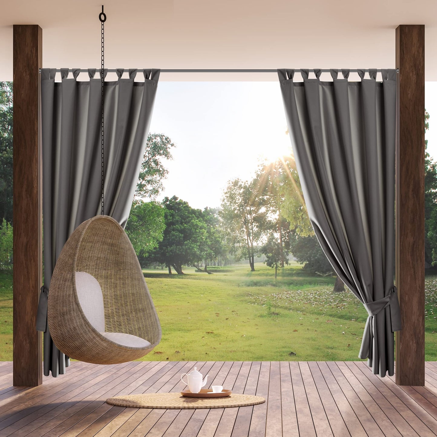 Eurofirany Garden Outdoor Curtain with Velcro Loops, 1 Piece, Opaque & Weatherproof, UV Protection, for Balcony Patio Pergola Gazebo, H240 x W155 cm, Dark Gray - ZAS/GARDEN
