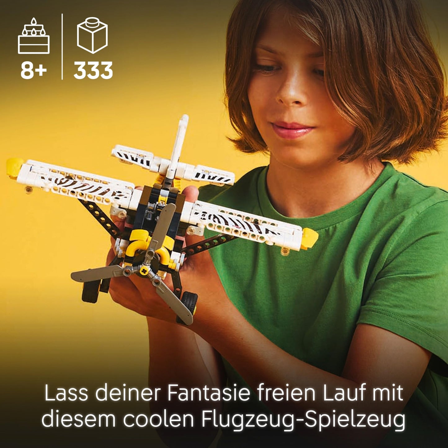 LEGO Technic propeller plane, buildable airplane toy for children, gift for boys and girls aged 8 and up, model airplane with rotating propeller and 4-cylinder piston engine 42198