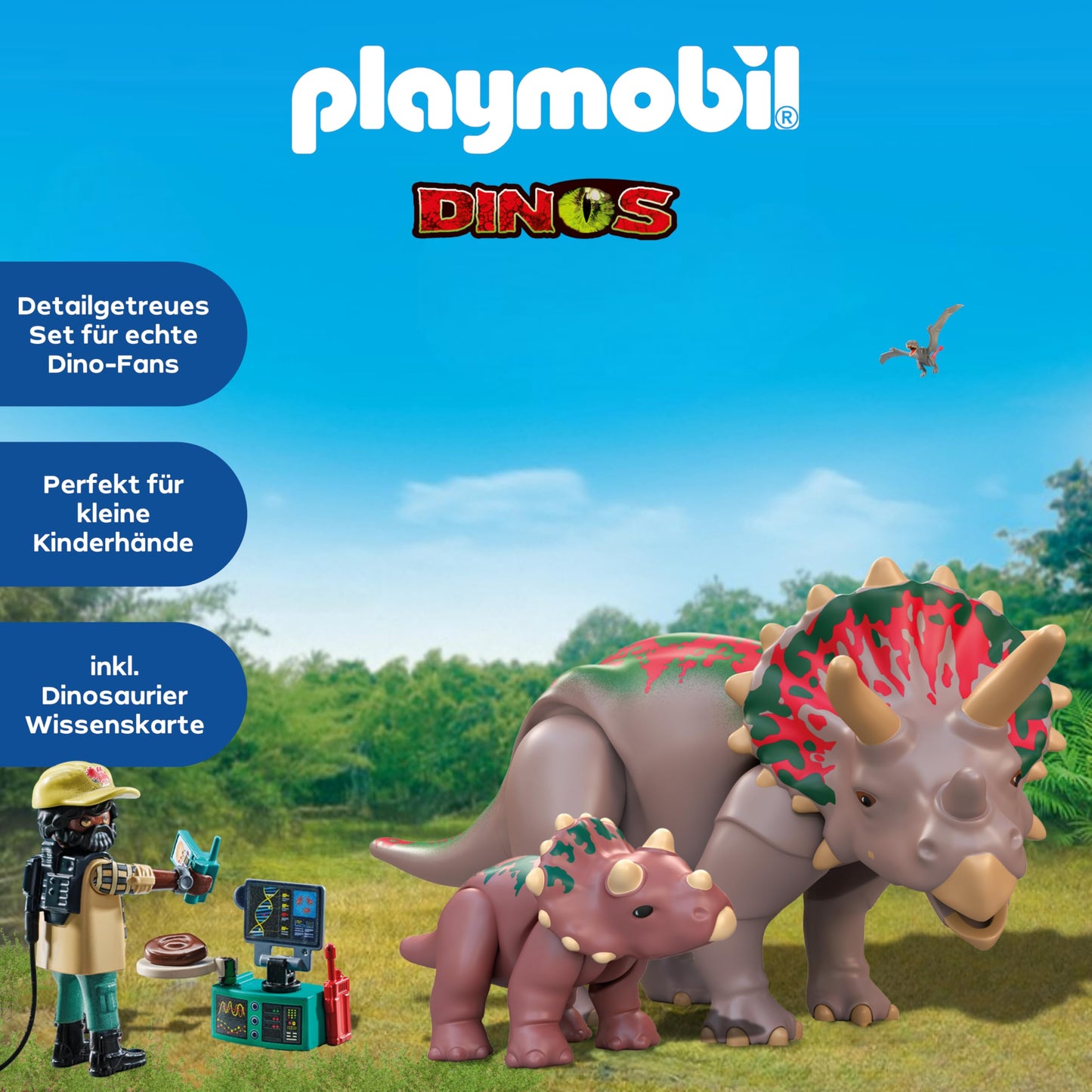 PLAYMOBIL | Dinosaurs | Triceratops with young animal | Dino playset | Animal figures | Adventure Toys | for children aged 4 and over | 71821