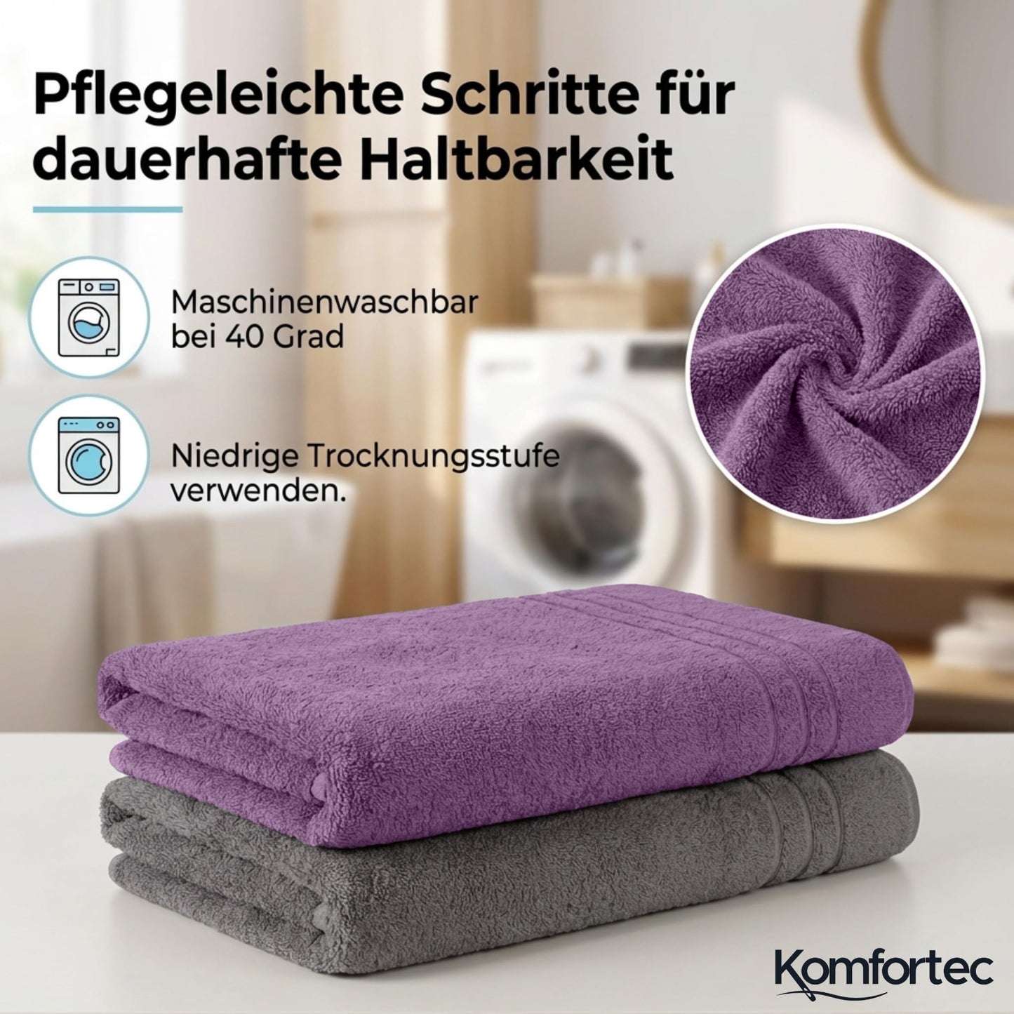 Komfortec 2 sauna towel set 80x200 cm, large sauna towels made of 100% cotton, sauna towels, fluffy and absorbent, quick-drying, anthracite grey/purple - 2er-80x200-anhtrazit-violett