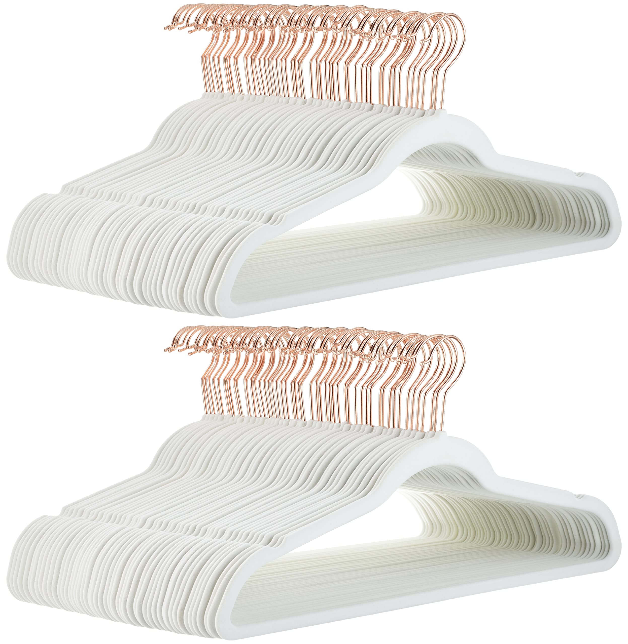 Amazon Basics Matching Hangers to Hold and Organize Suits, Pants, Blazers and Folded Pants, Ivory White/Gold, 100 Pack - AH_vnv1013
