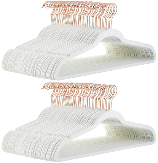 Amazon Basics Matching Hangers to Hold and Organize Suits, Pants, Blazers and Folded Pants, Ivory White/Gold, 100 Pack - AH_vnv1013