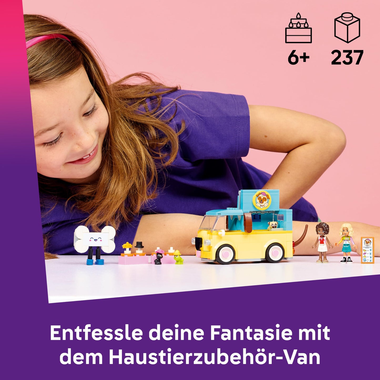 LEGO Friends pet accessories van - toy with 2 mini dolls and dog, cat and frog figures - birthday gift for girls aged 6 and over - 42678