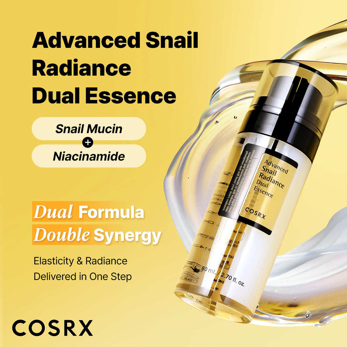 COSRX Niacinamide 5% + Snail Mucin 74% Dual Essence, dark spots & anti-aging face serum for a radiant complexion, hydrating, brightening, Korean skincare, 2.70 fl.oz / 80ml - RLE52053