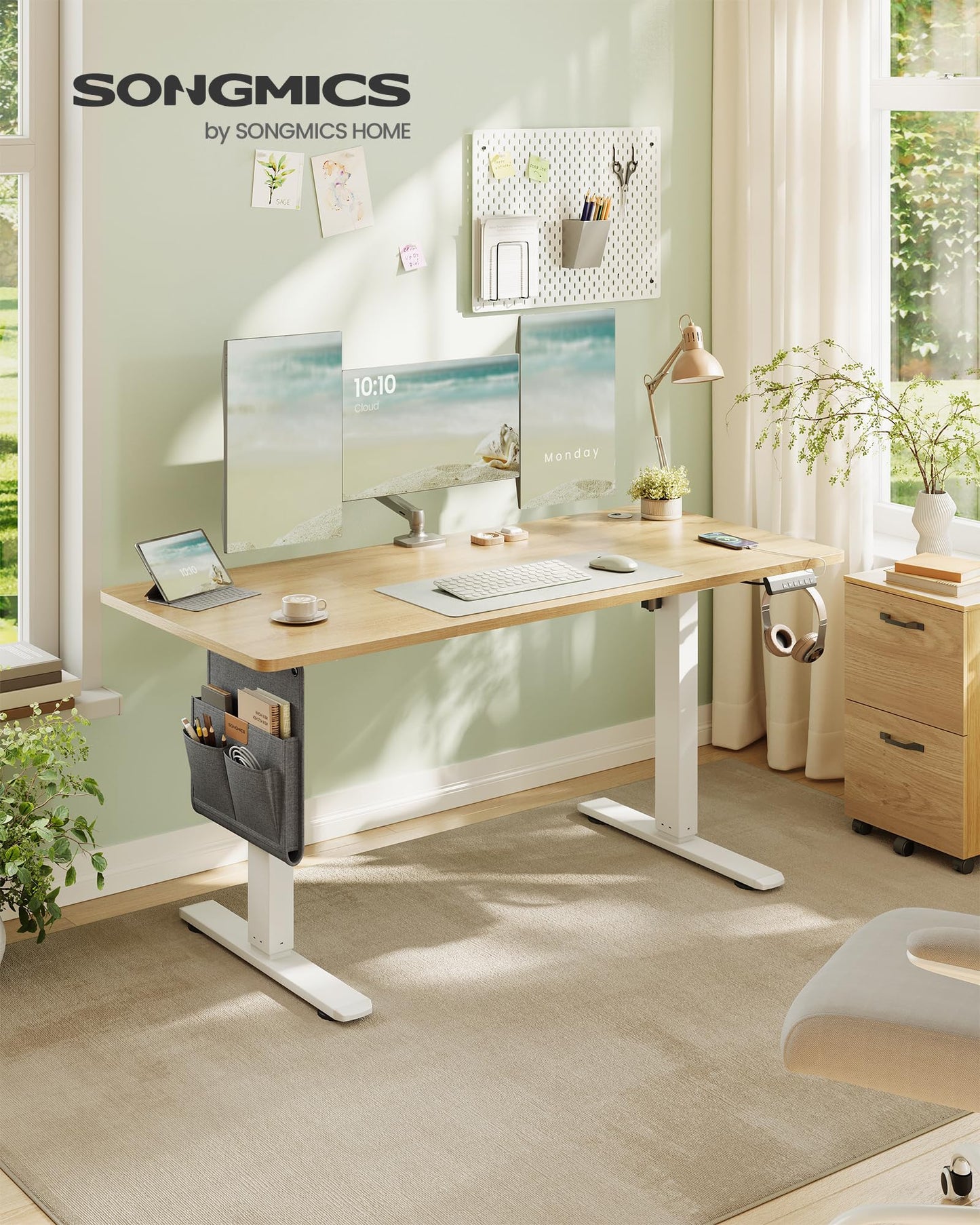 SONGMICS Electric height-adjustable desk, 140 x 60 cm, memory function with 4 heights, USB-C port, golden oak color LSD134YA01 - LSD026X01