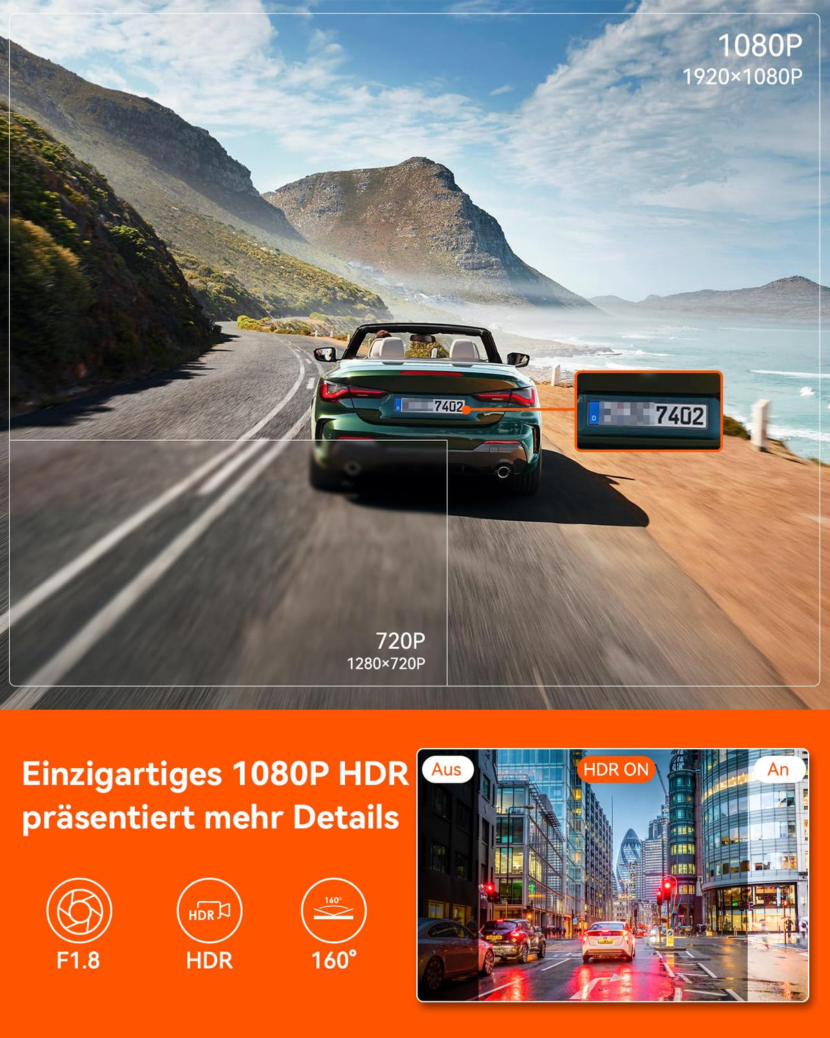 VANTRUE E1 lite 1080P Mini Dashcam Front, HDR 30fps 160 ° Wide Angle