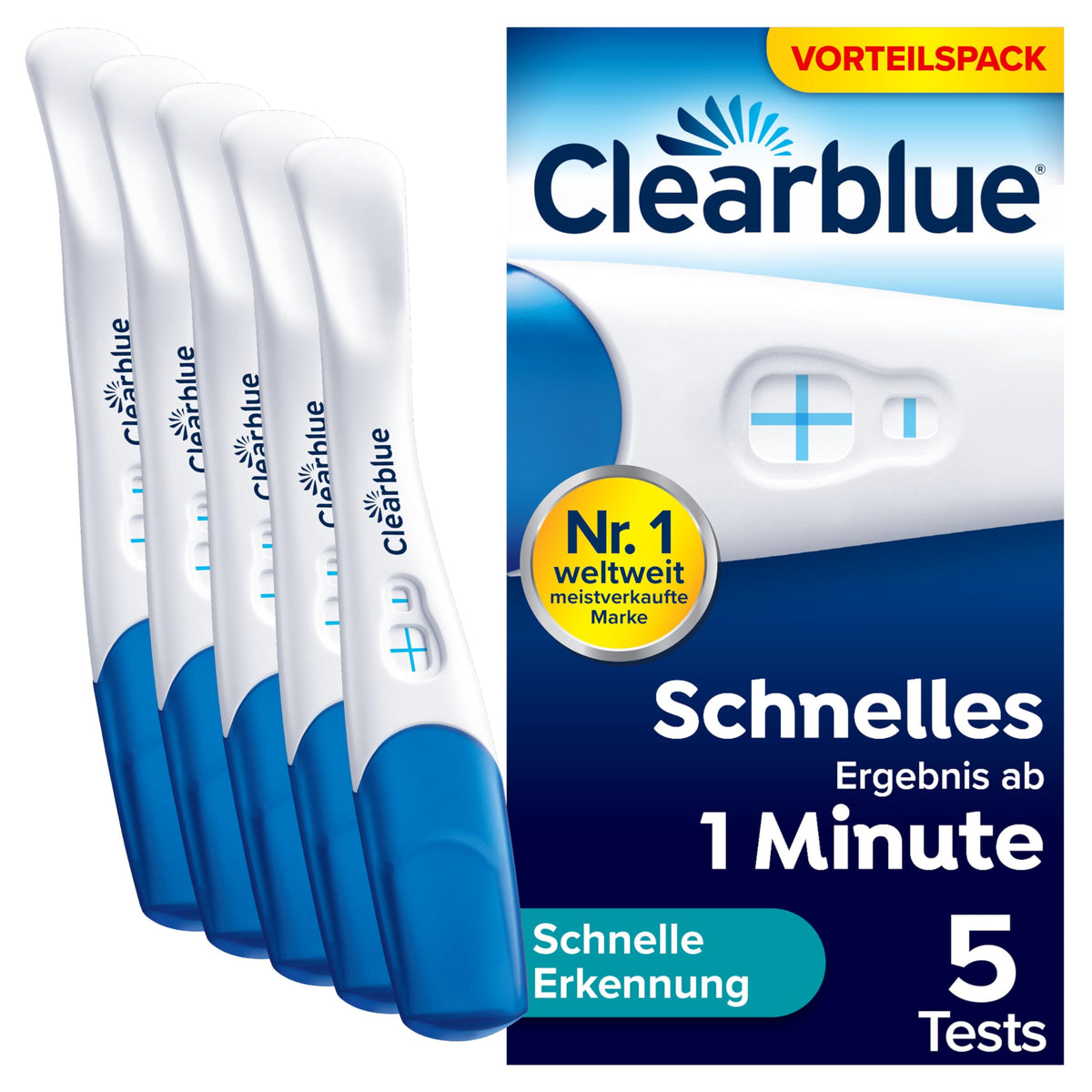 Clearblue Test de sarcină, Detecție rapidă, Rezultat în 1 minut, 5 teste