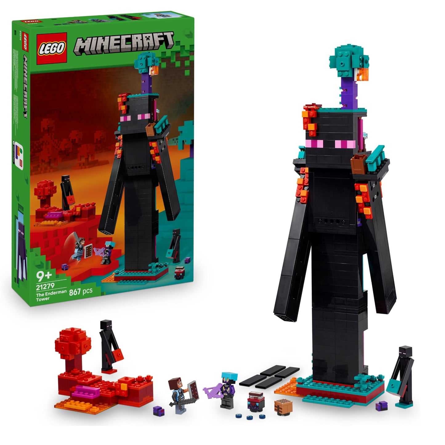 LEGO Minecraft 2in1 The Enderman Tower - Modular gaming toy - Can be converted into 2 fortresses - With 4 minifigures to collect - Gamer gift for boys and girls aged 9 and up - 21279