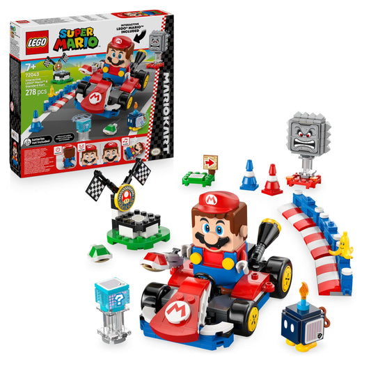 LEGO Mario Kart - Interactive Mario & Standard Kart - Nintendo Toy - Game Race Track with Car, 3 Figures, Podium & Barriers - Gamer Gift for Boys & Girls from 7 Years - 72043