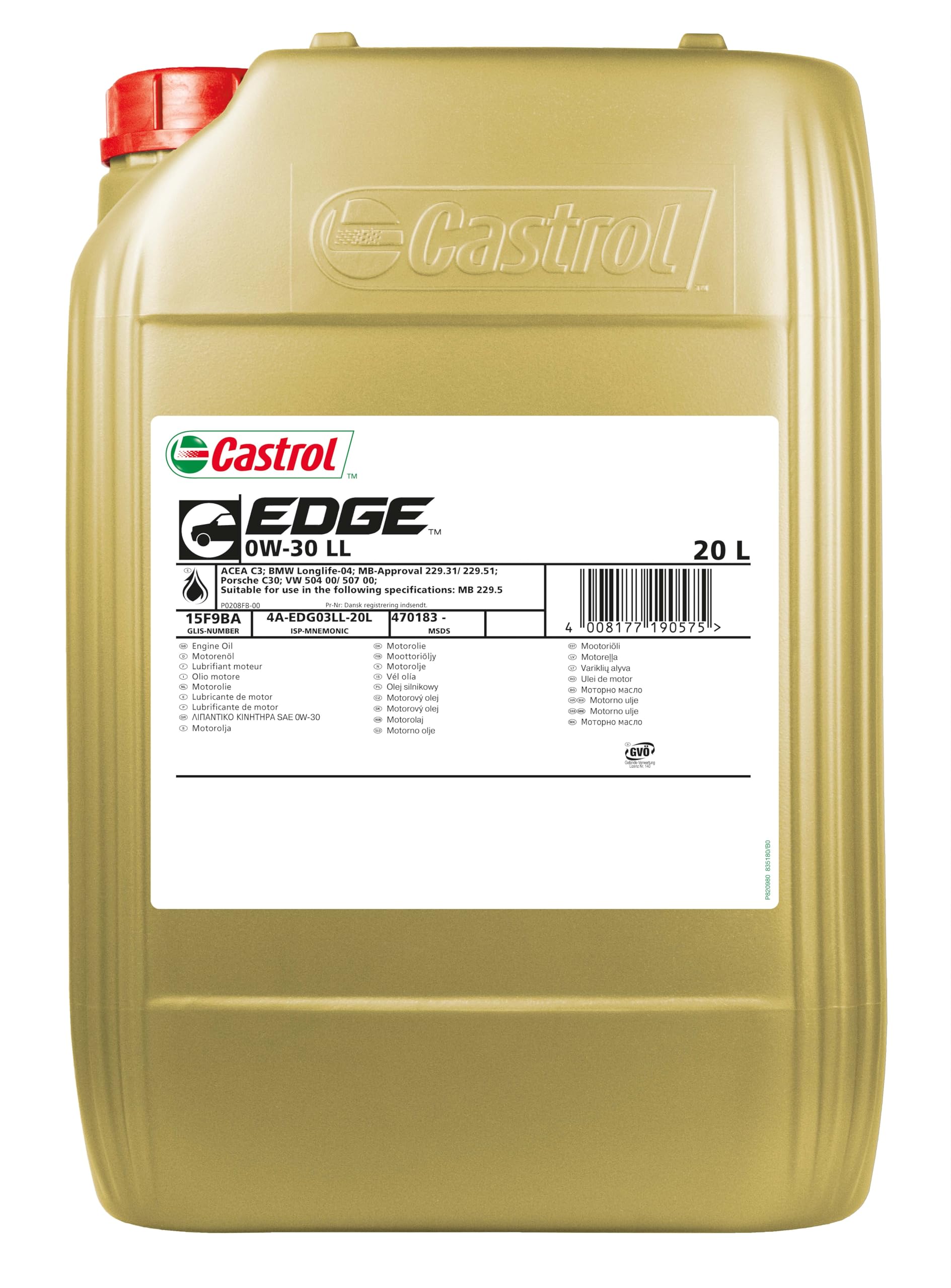 Castrol EDGE 0W-30 LL Longlife engine oil, 20L - 15F9BA