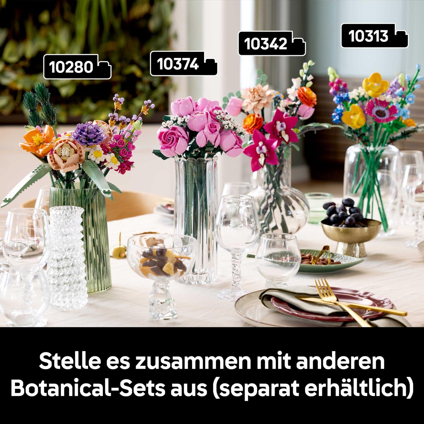 LEGO Botanicals Pink Rose Bouquet - Set of Artificial Flowers for Adults - 12 Artificial Roses & 4 Branches of Gypsophila as DIY Decoration - Gift Idea for Women - 10374
