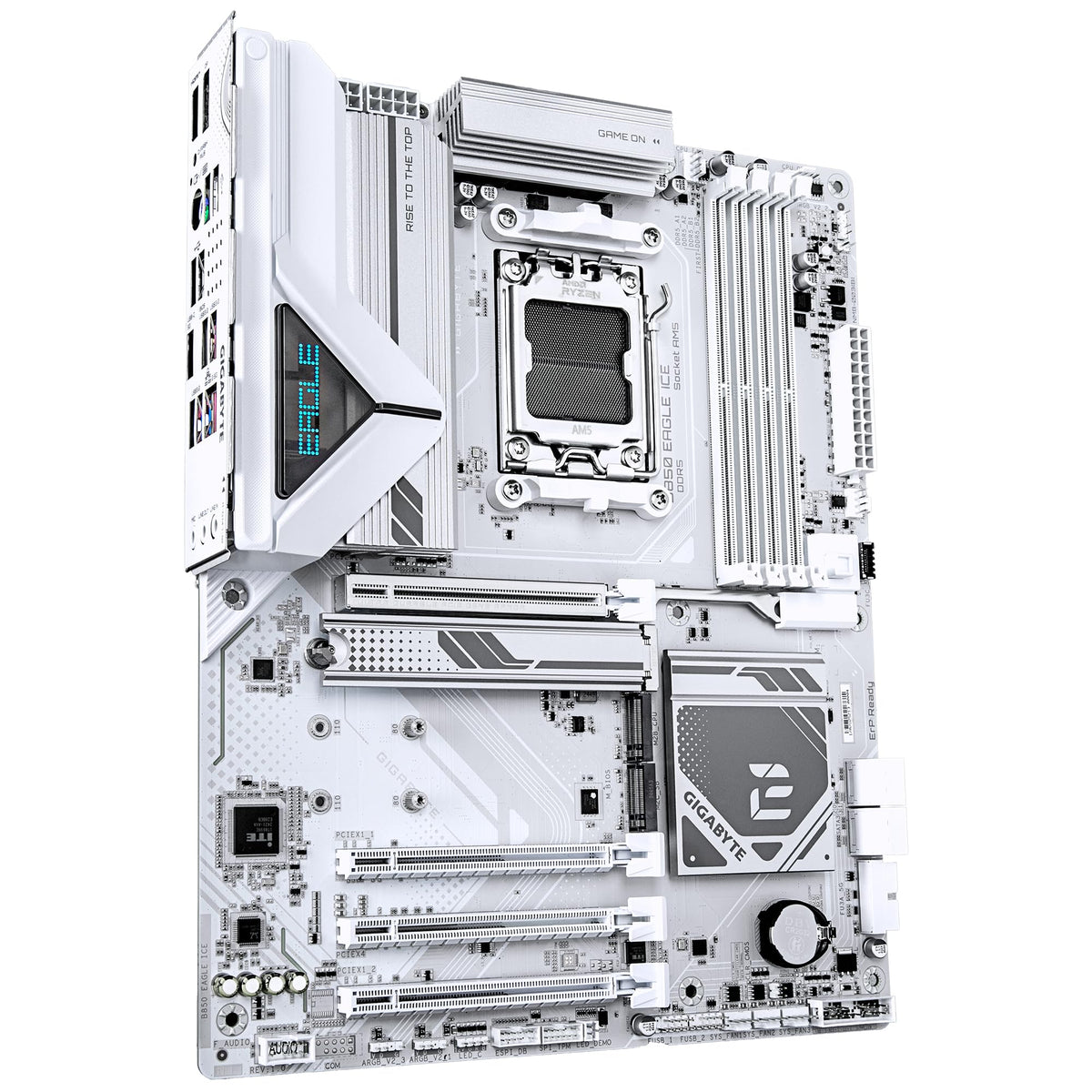 GIGABYTE B850 Eagle Ice Placă de bază – procesoare AMD Ryzen din seria 9000, VRM digital 8+2+2 faze, până la 8200 MHz DDR5 (O.C), 1 x PCIe 5.0 M.2 + 2 x PCIe 4.0 M.2, LAN 2.5 GbE, USB 3.2 Gen 2