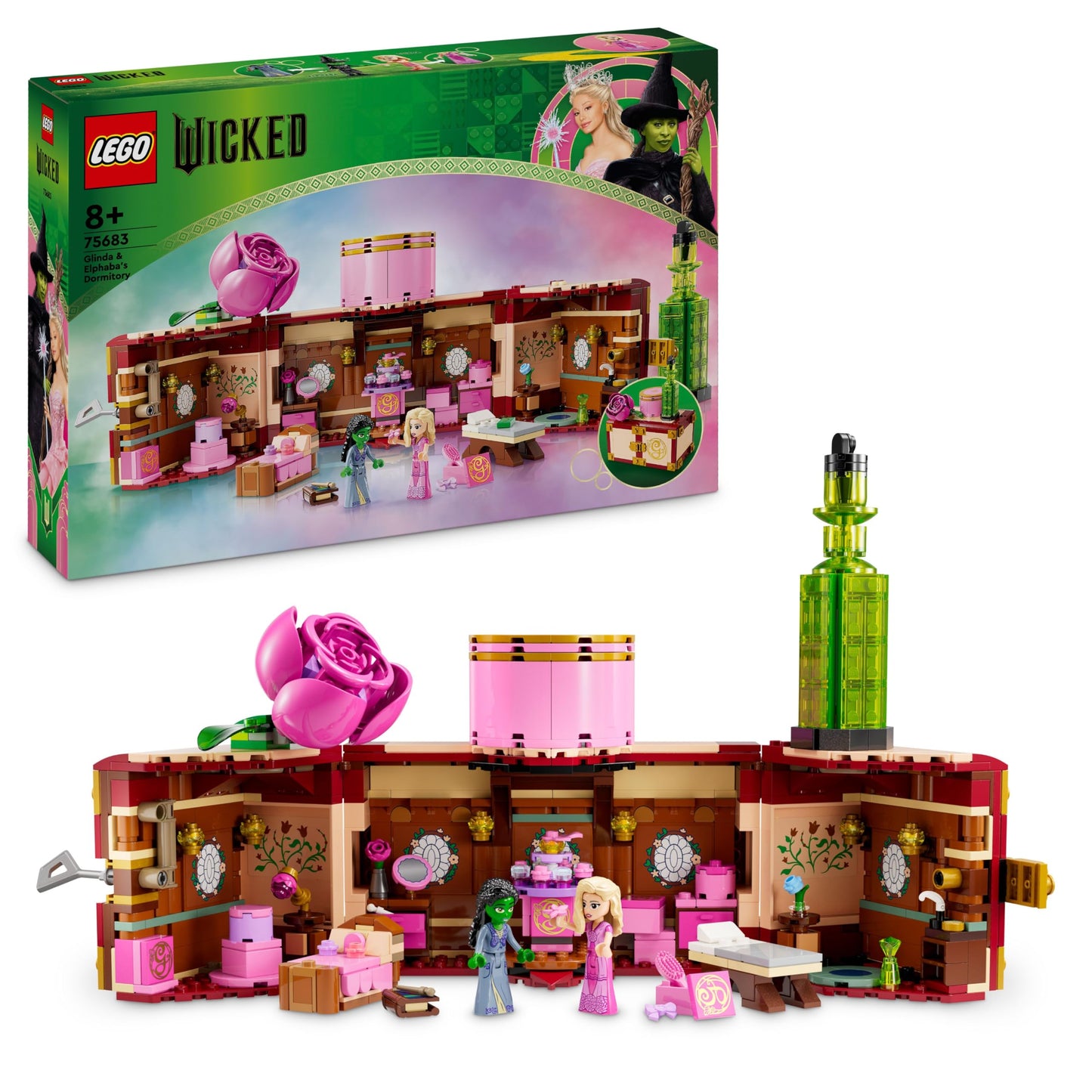 LEGO Wicked - Glindas & Elphaba's Dormitory - Toy with 2 minifigures and accessories including magic wands and a chest - Birthday gift for girls and boys aged 8 and up and film fans - 75683