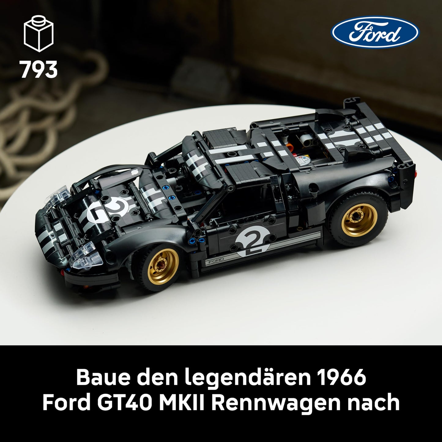 LEGO Technic 1966 Ford GT40 MKII racing car - building set for adults - collectible model car with steering and V8 engine - racing car for display and play - gift for men and women - 42223
