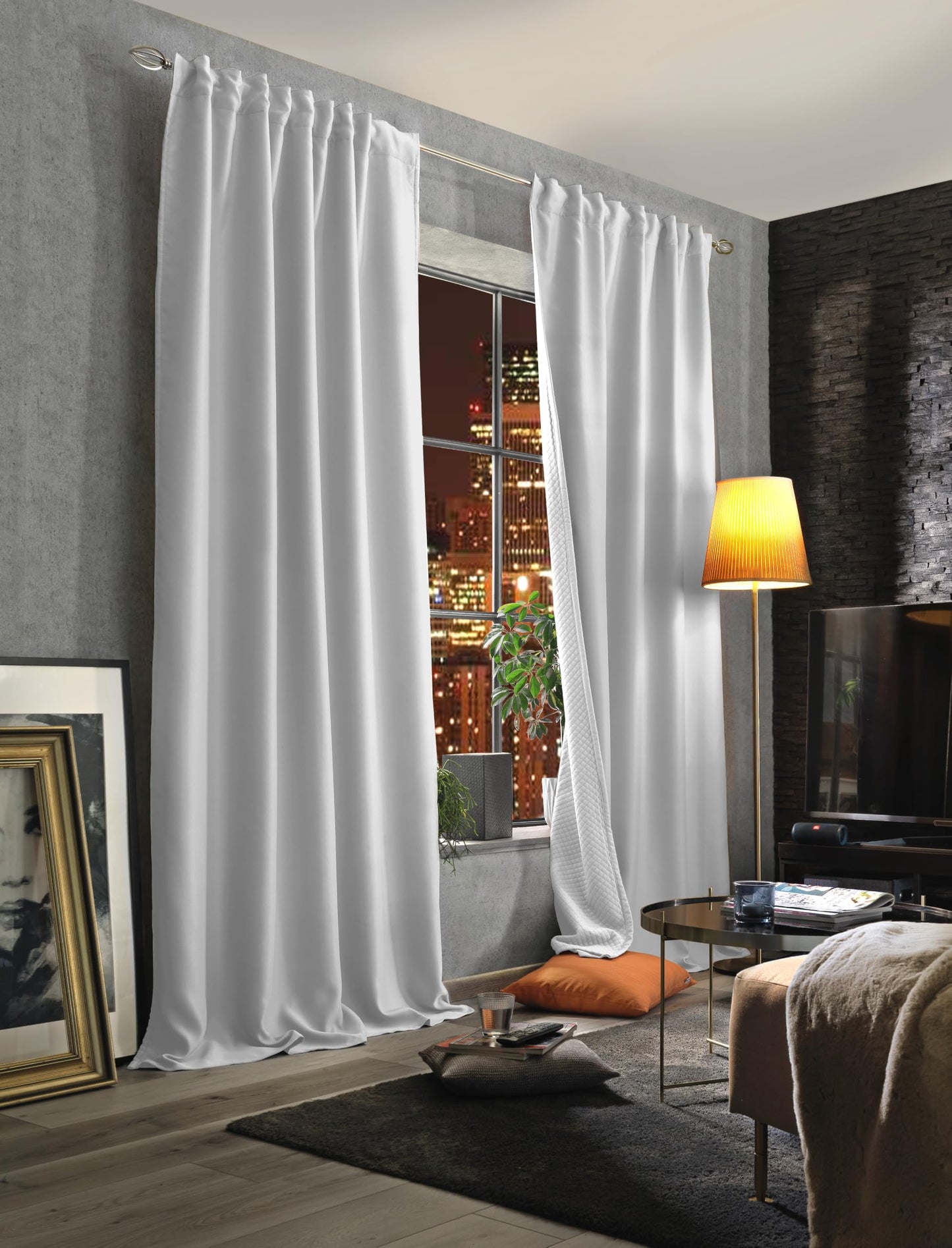 HOMEbasics | Acoustic curtain Uni | ACUSTICO | Noise, heat, cold and draft protection + darkening | off-white/light gray | 245x135cm - 085970-1009