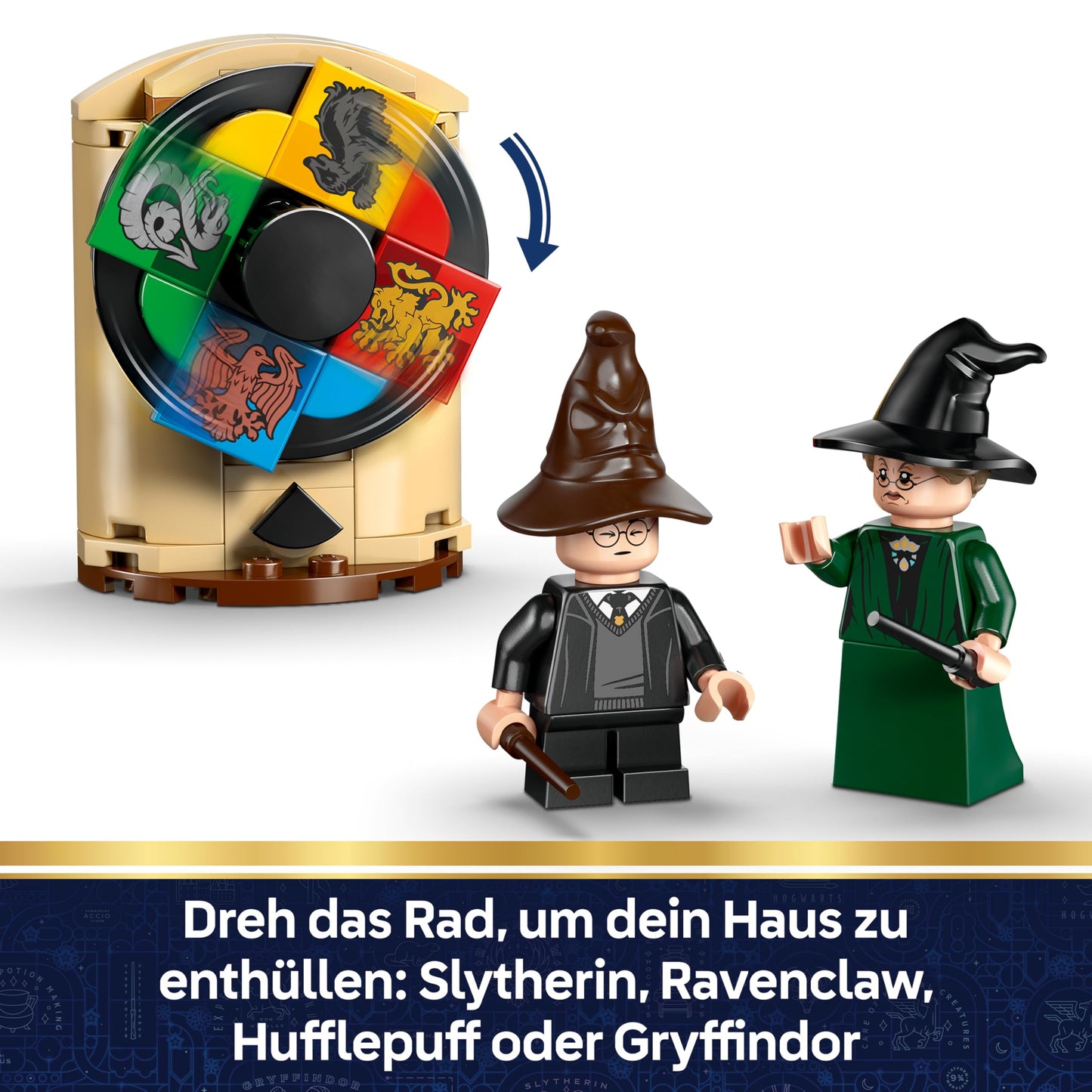 LEGO Harry Potter Hogwarts Castle: Sorting Hat Selection Ceremony - Patronus, Hermione and Draco Malfo minifigures with wands, spinning wheel - Gift for children aged 7 and up - 76460